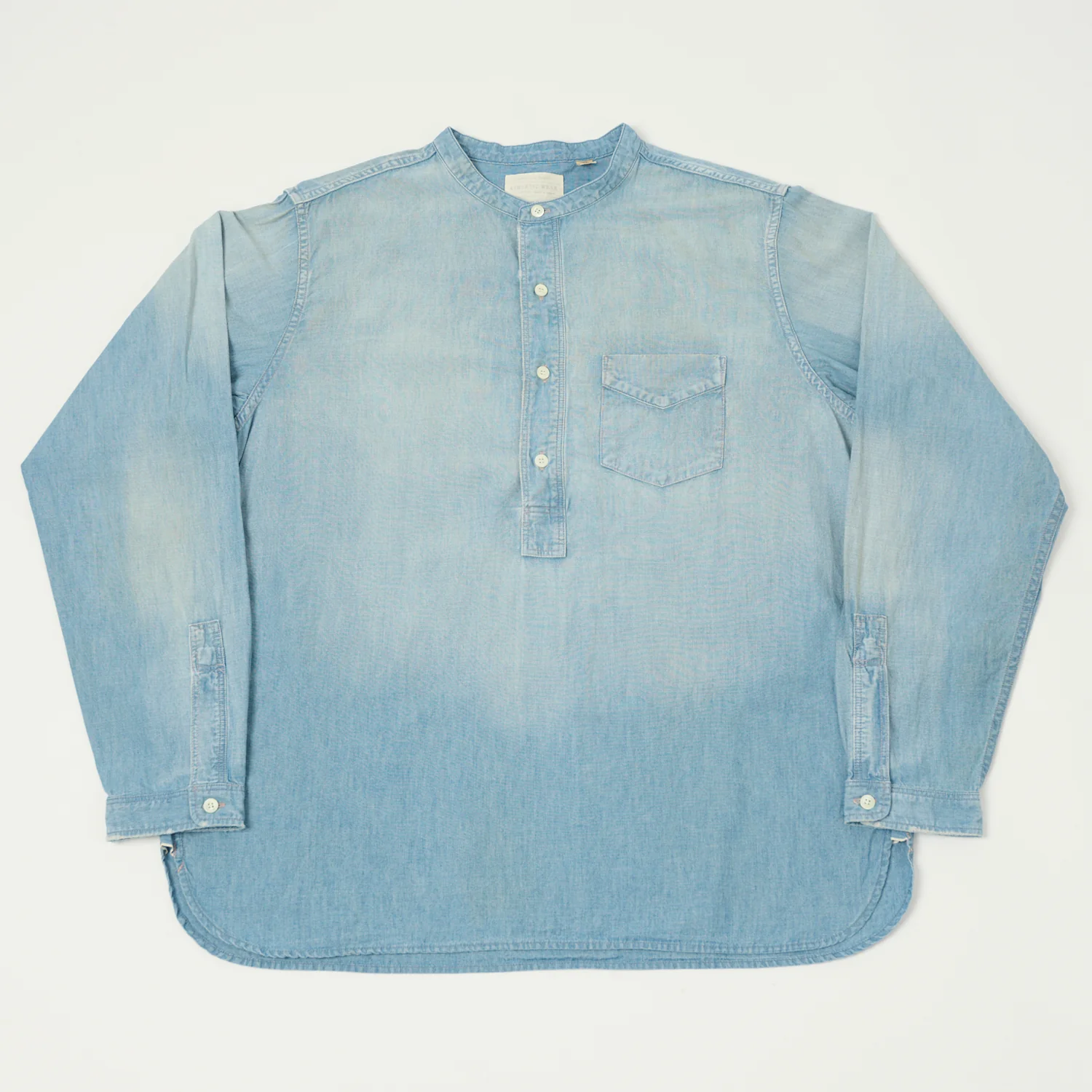 FULLCOUNT 4900 Stand Collar Pullover Chambray Shirt - Heavy Wash