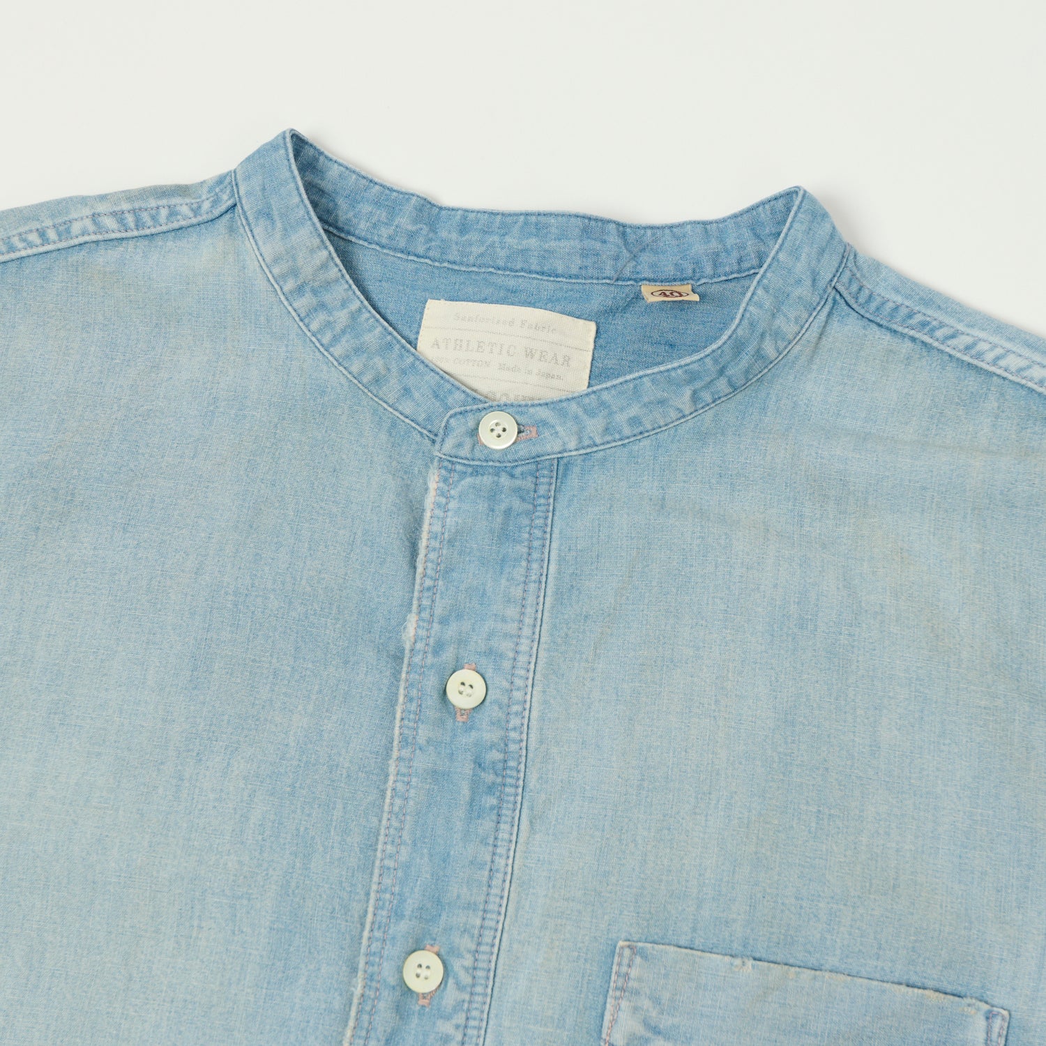 FULLCOUNT 4900 Stand Collar Pullover Chambray Shirt - Heavy Wash - Image 2