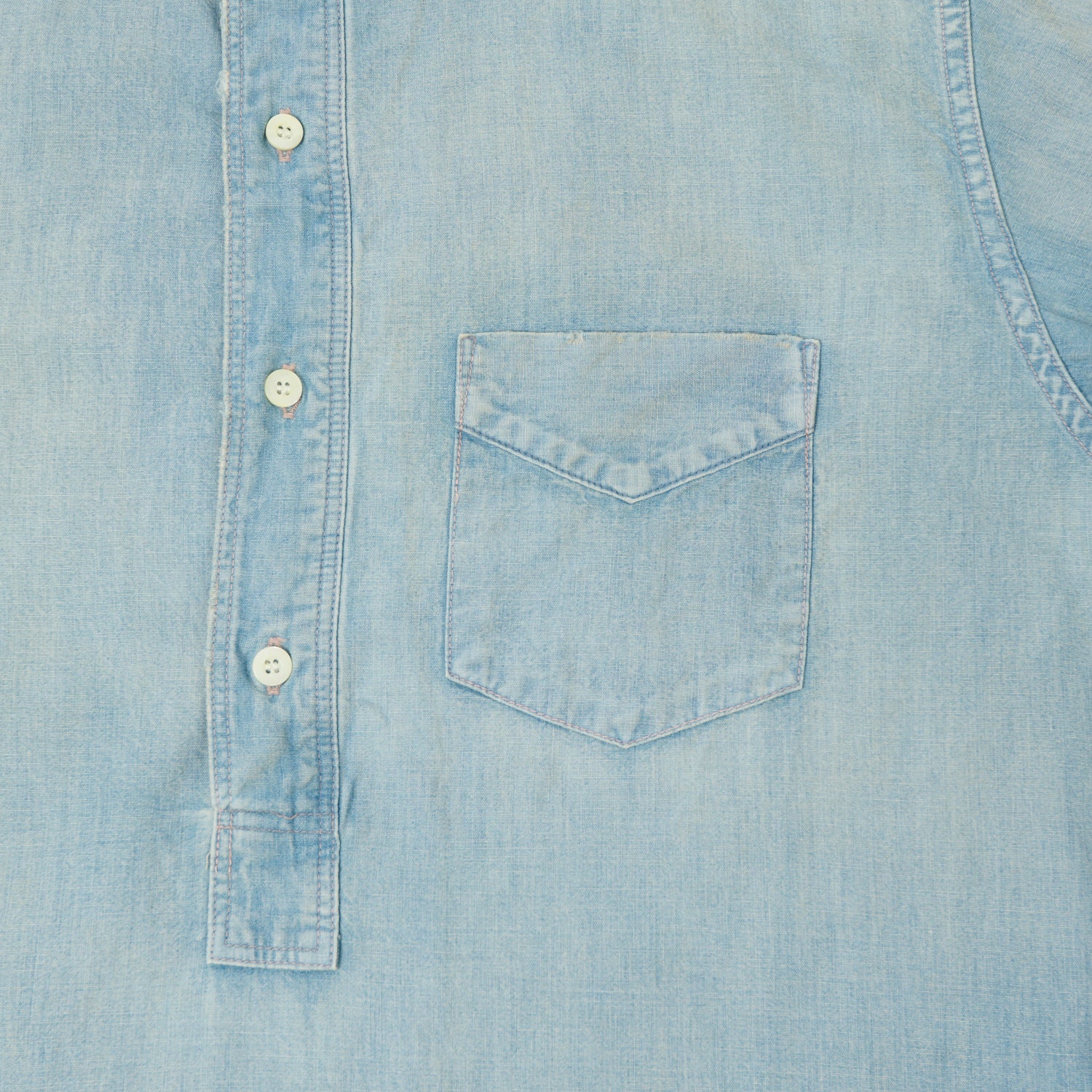 FULLCOUNT 4900 Stand Collar Pullover Chambray Shirt - Heavy Wash - Image 4
