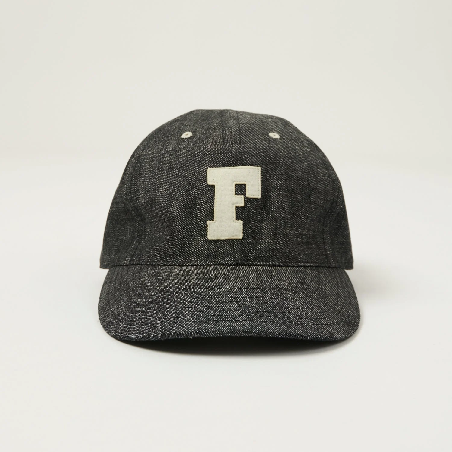 FULLCOUNT 6843 Six Panel Denim Baseball ’F’ Letterman Cap - Black - Image 2