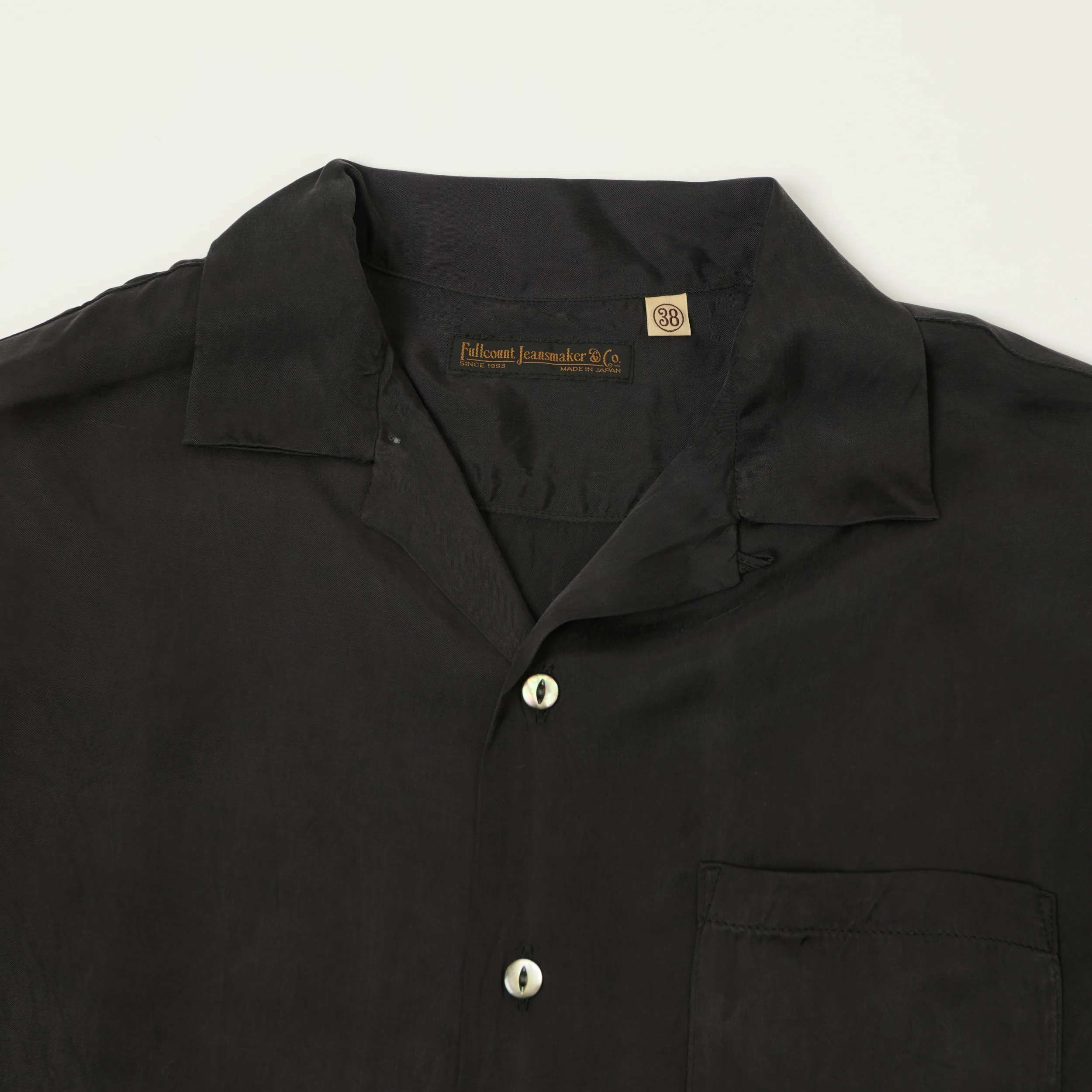 FULLCOUNT 4100 Satin Cupra Open Collar Shirt - Black - Image 2