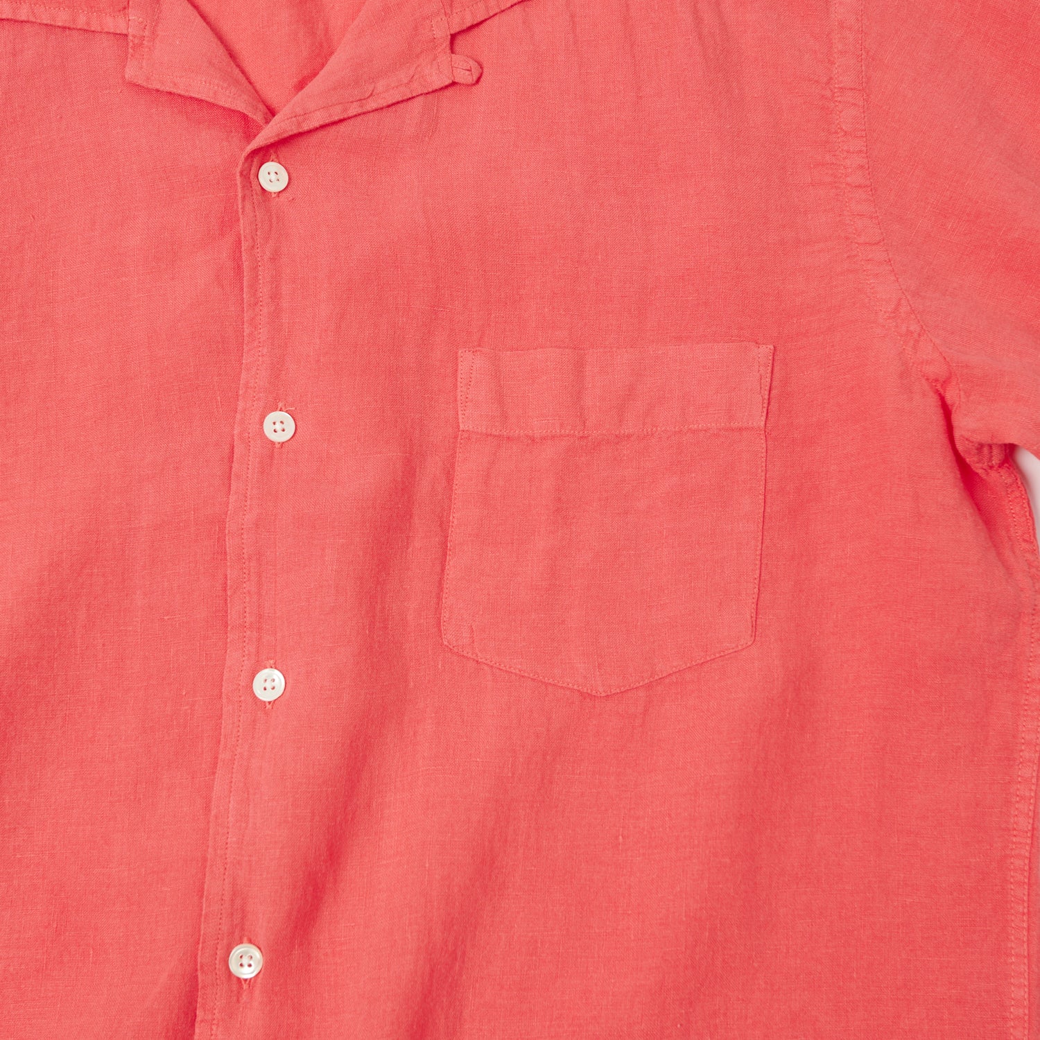 Hartford 'Palm' Camp Collar Linen Shirt - Faded Red - Image 3