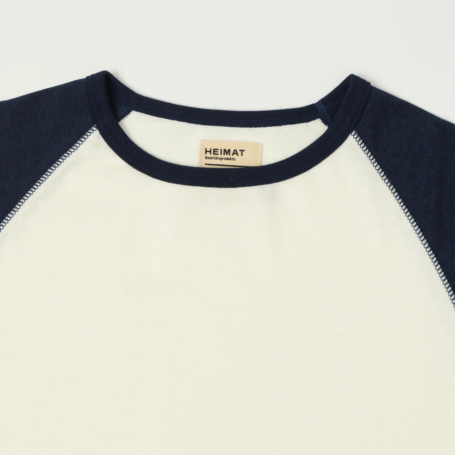 Heimat Cotton Hemp Contrast Sleeve T-Shirt - White/Ink - Image 2