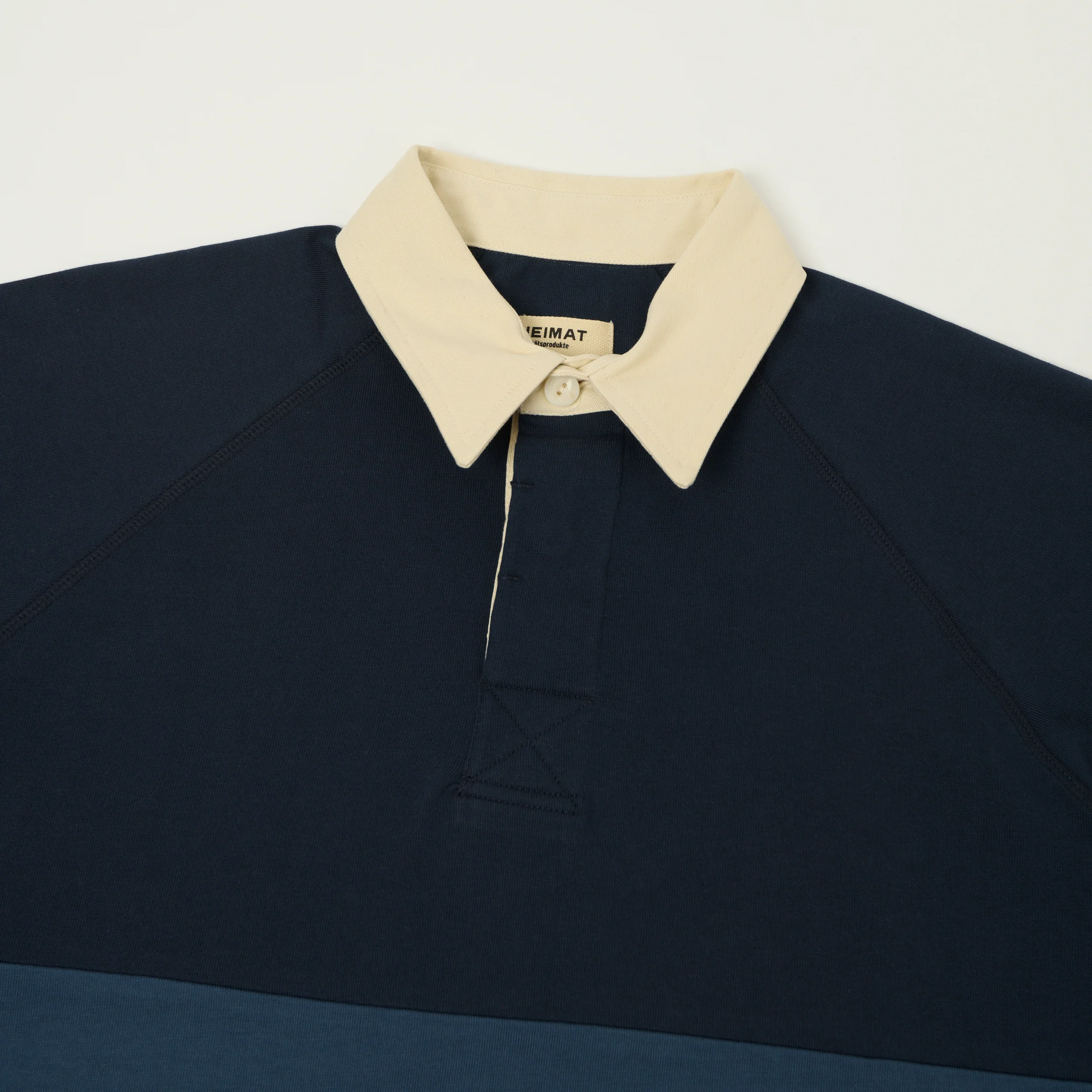 Heimat Raglan Sleeve Rugby Shirt - Trail Blue/Ink/Seashell - Image 2