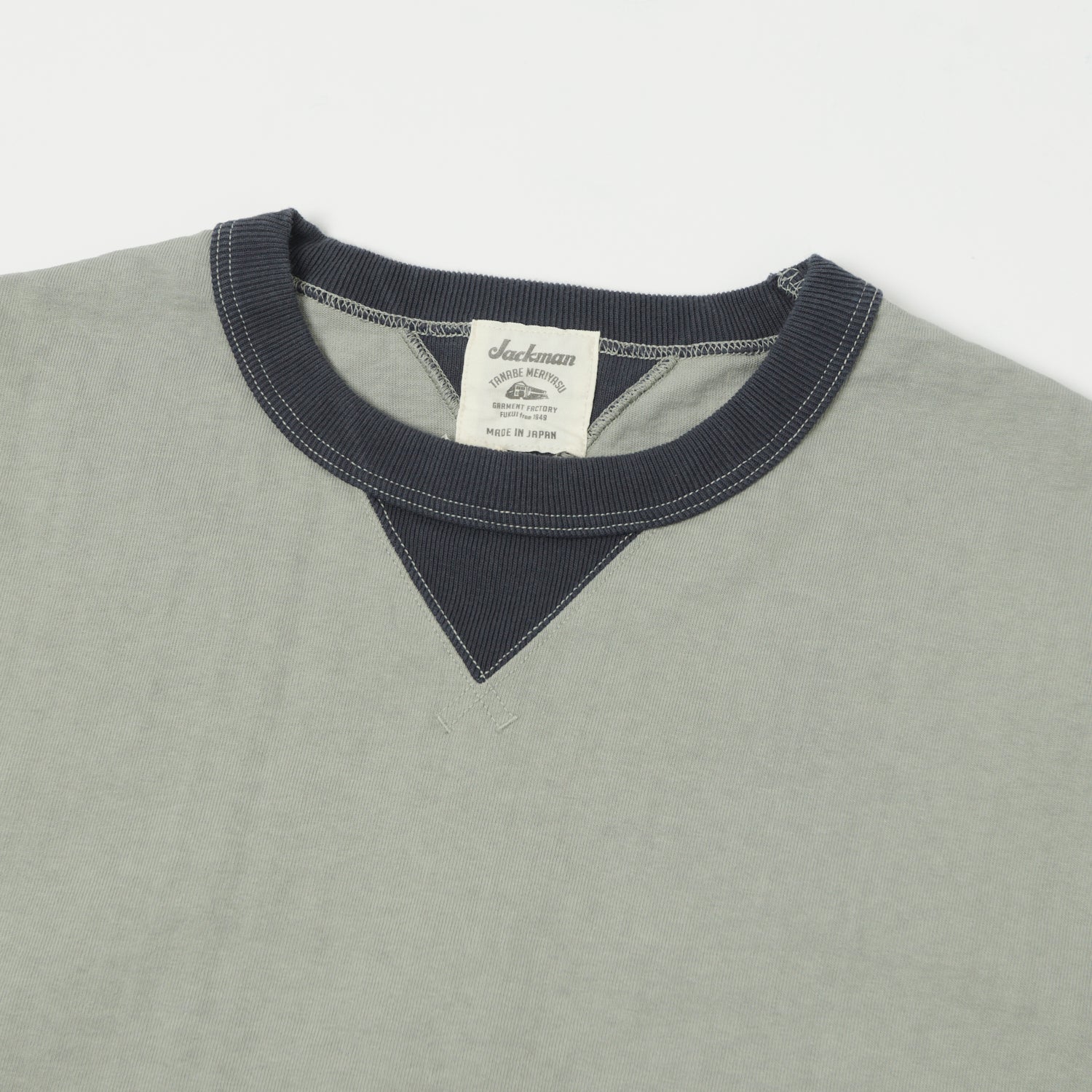 Jackman Long Sleeve Dotsume Rib T-Shirt - Dry Sage/Grey - Image 2