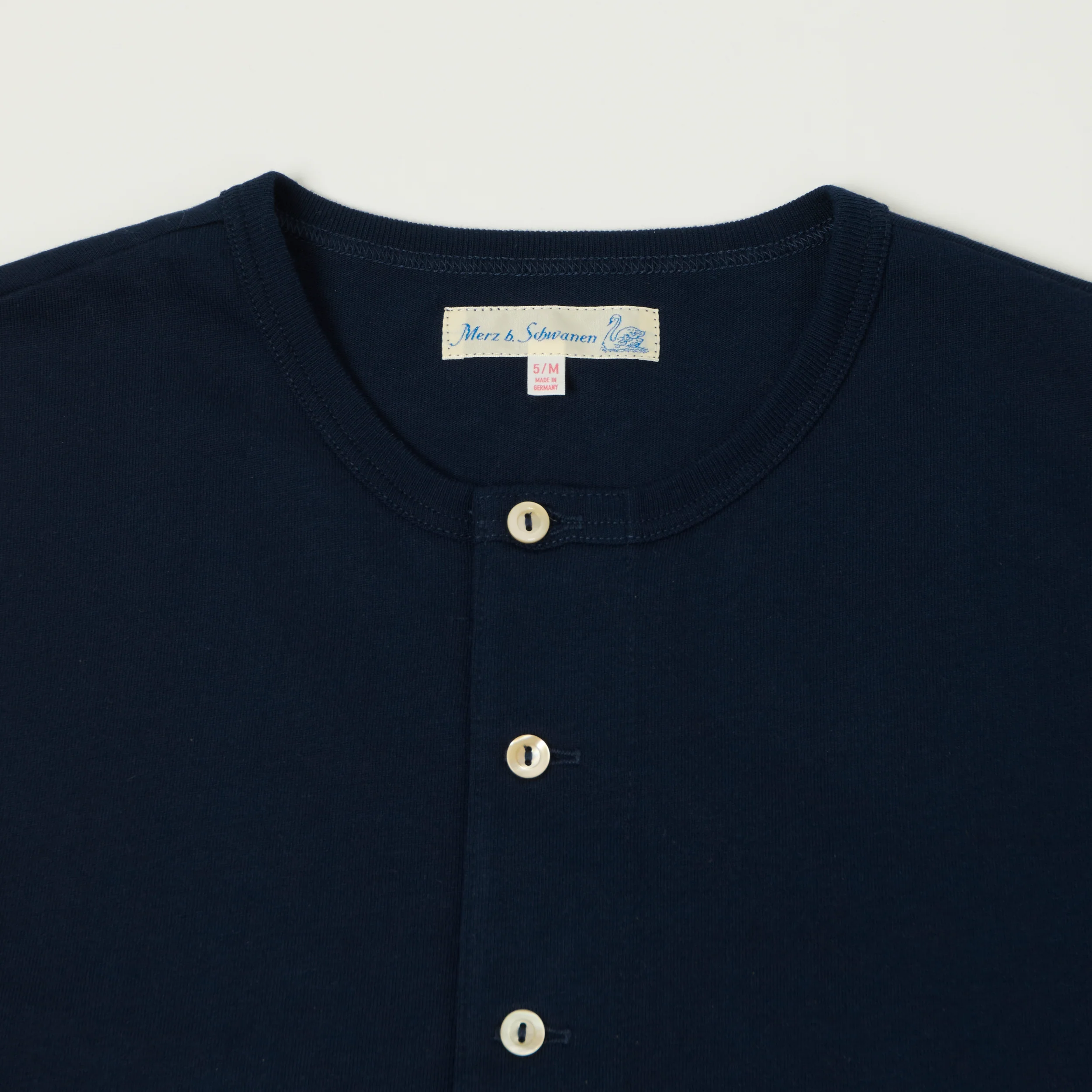 Merz b. Schwanen 2M06 Classic Long Sleeve Henley - Ink Blue - Image 2