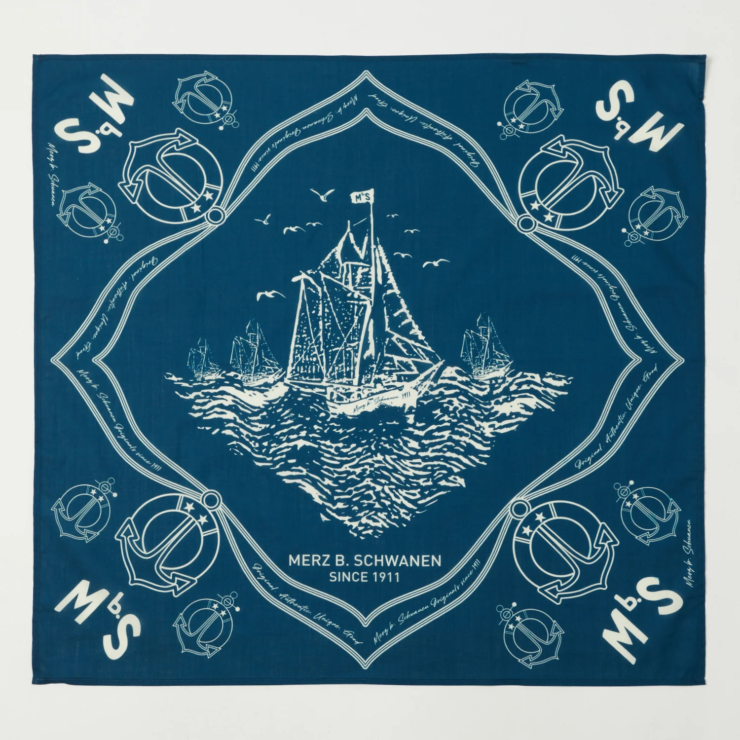 Merz b. Schwanen Ship Print 'Good Basics' Cotton Bandana - Ink Blue