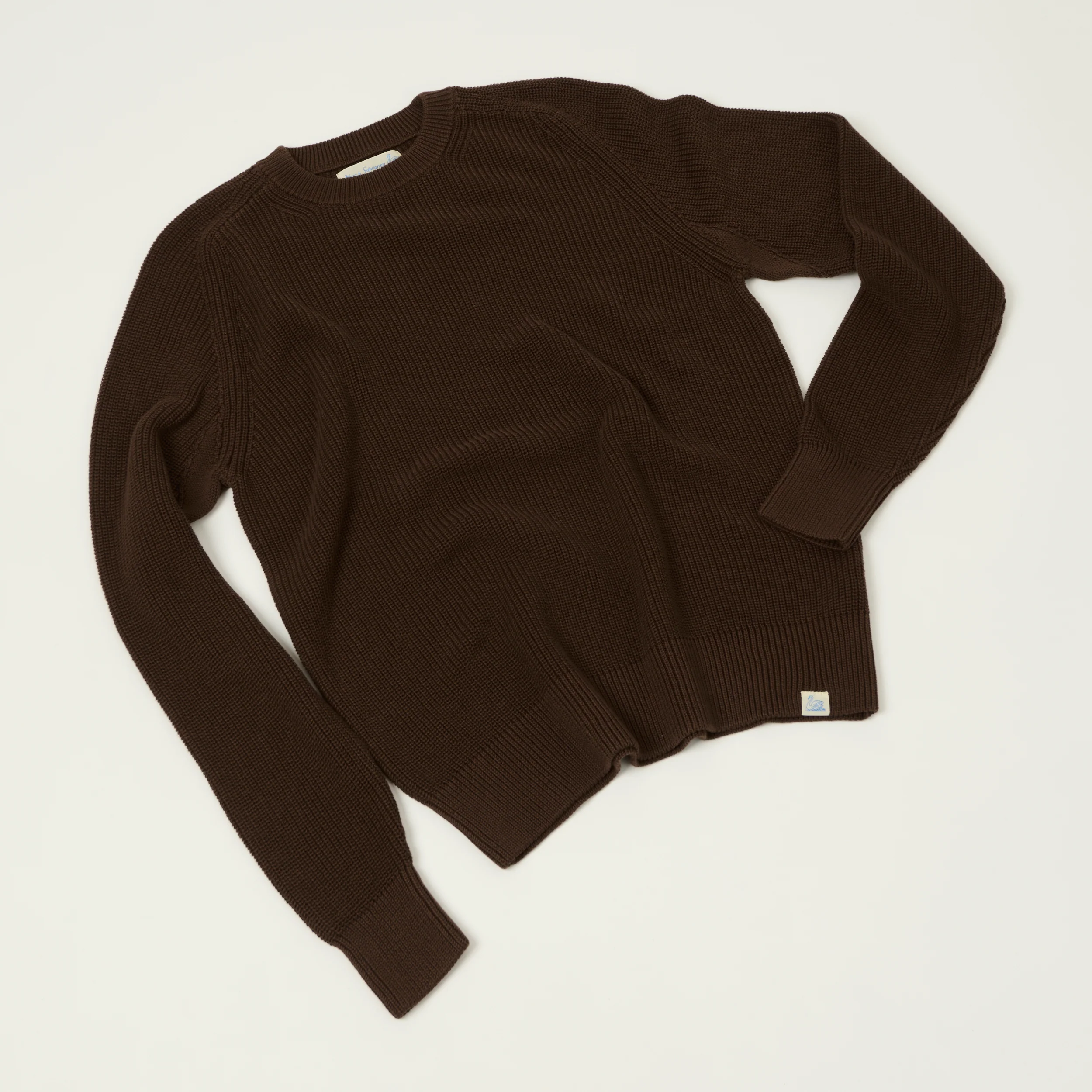 Merz b. Schwanen 'Good Basics' Cotton Ribbed Sweater - Chocolate - Image 5