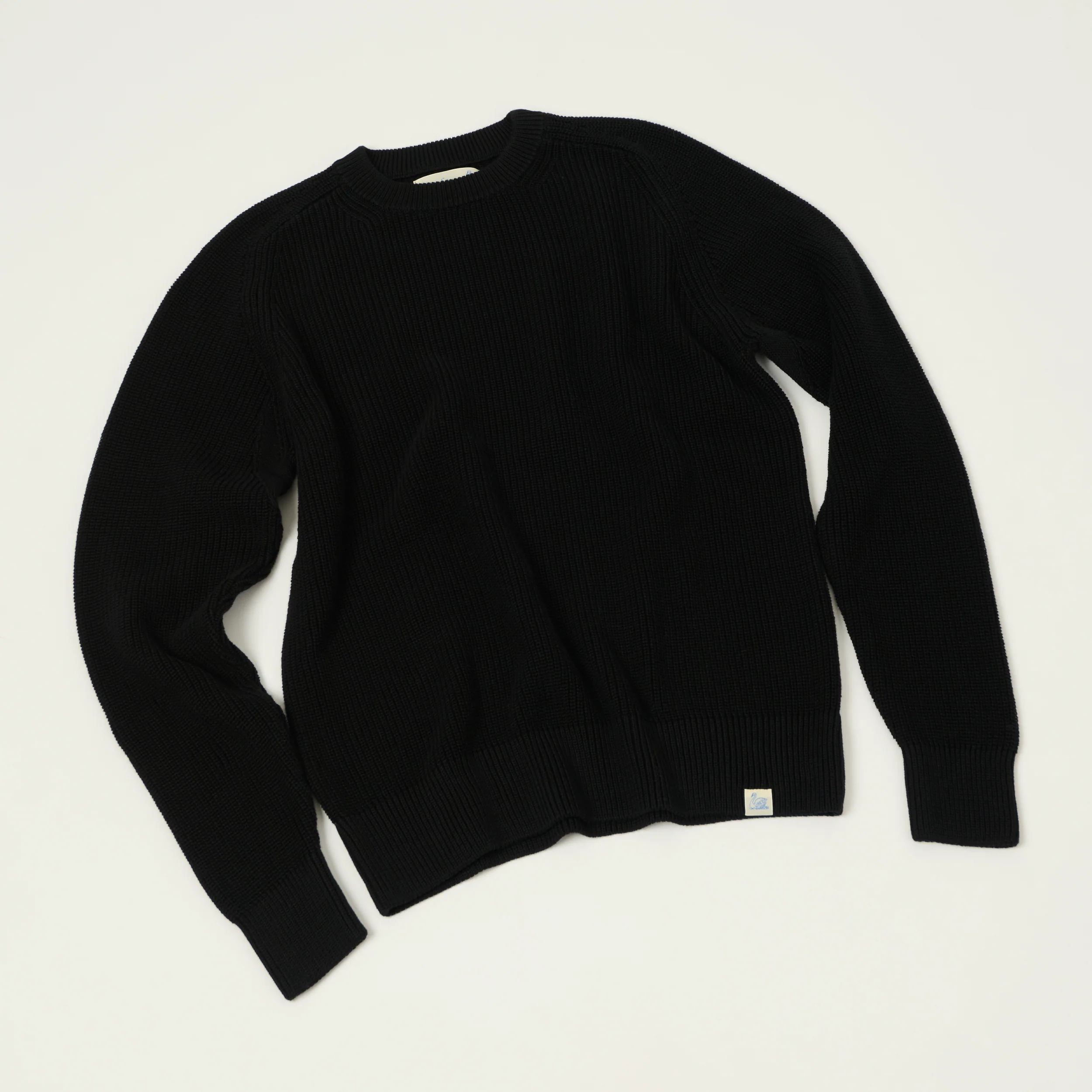 Merz b. Schwanen 'Good Basics' Cotton Ribbed Sweater - Deep Black - Image 3