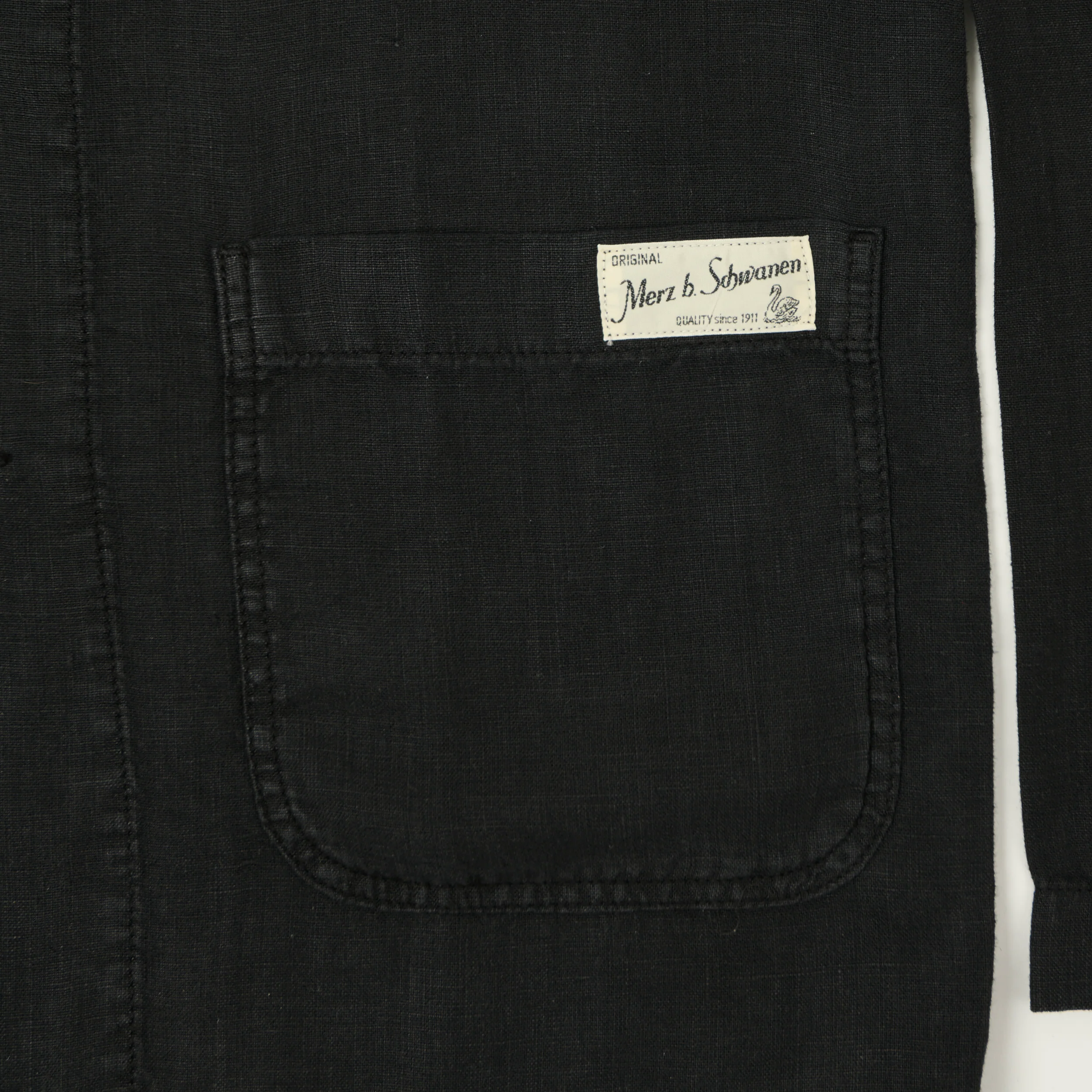 Merz b. Schwanen 'Good Basics' Workers Linen Jacket - Deep Black - Image 4