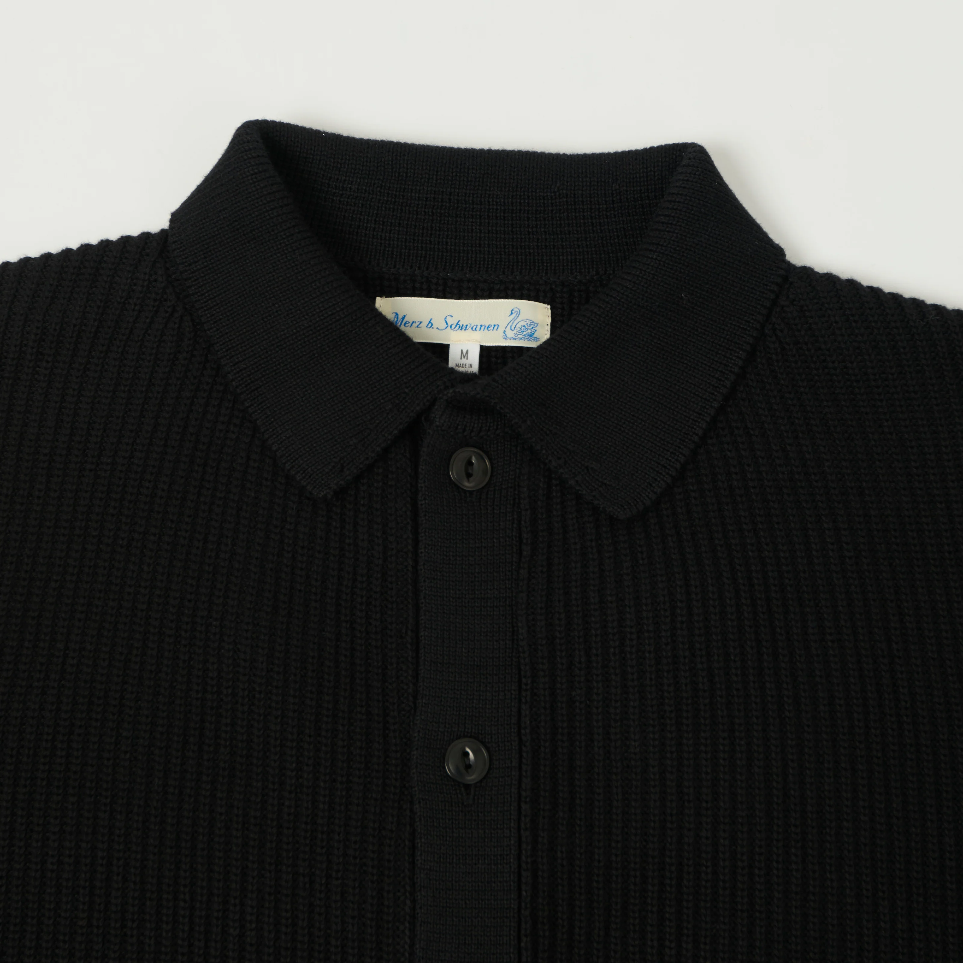 Merz b. Schwanen 'Good Basics' Button Up Knit Shirt - Deep Black - Image 2