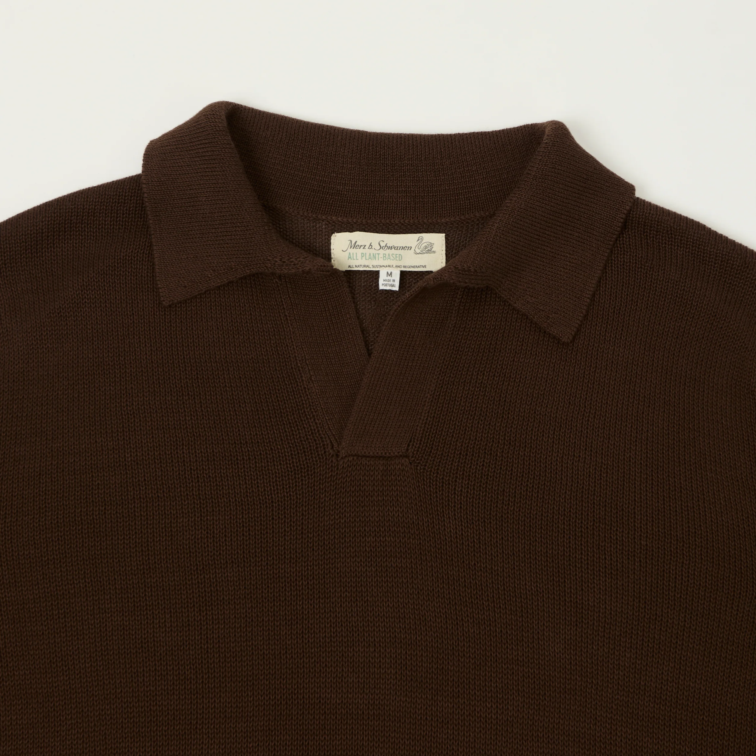 Merz b. Schwanen 'Good Basics' Knitted Polo Shirt - Chocolate - Image 2