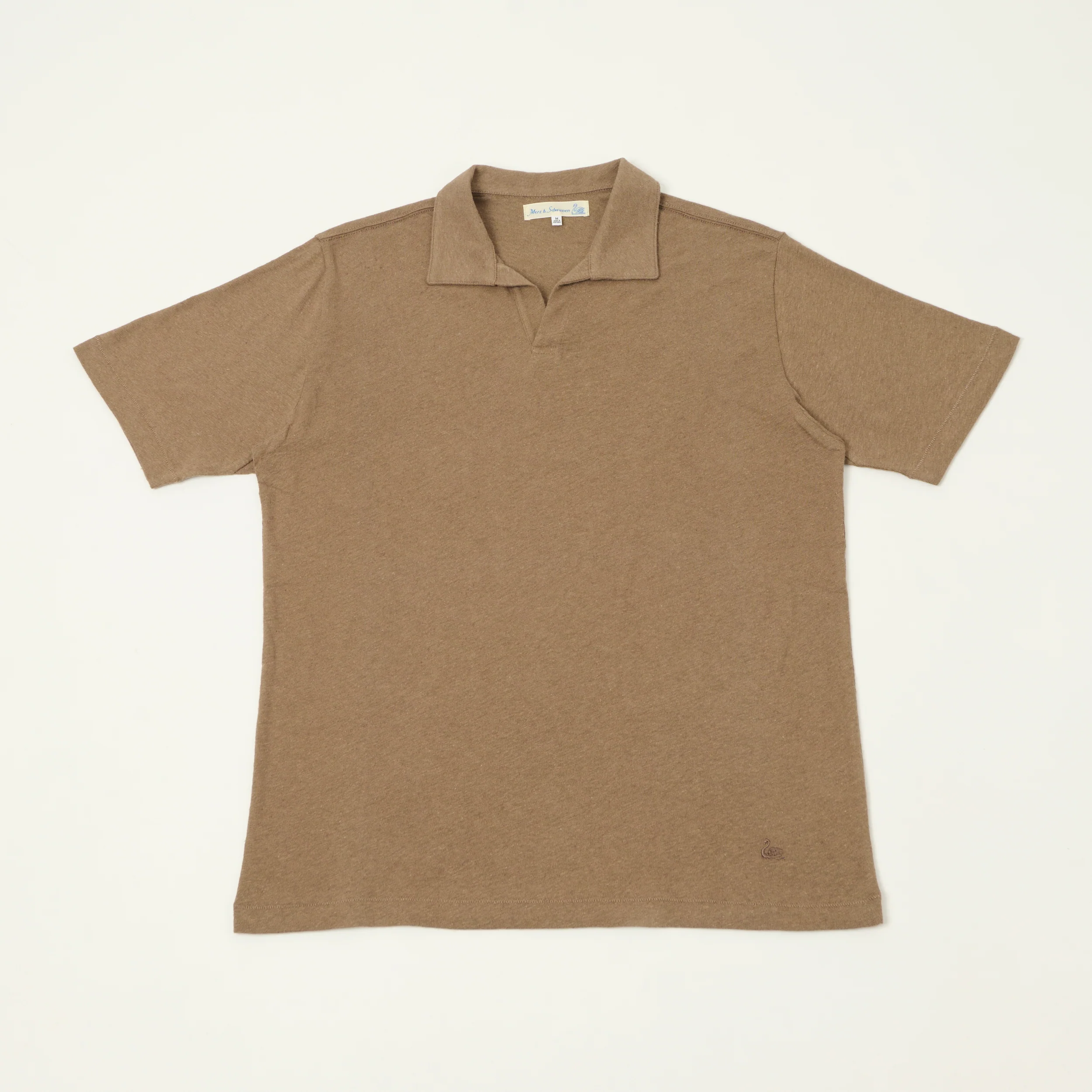 Merz b. Schwanen 'Good Basics' Linen-Cotton Relaxed Fit Polo Shirt - Faded Grain