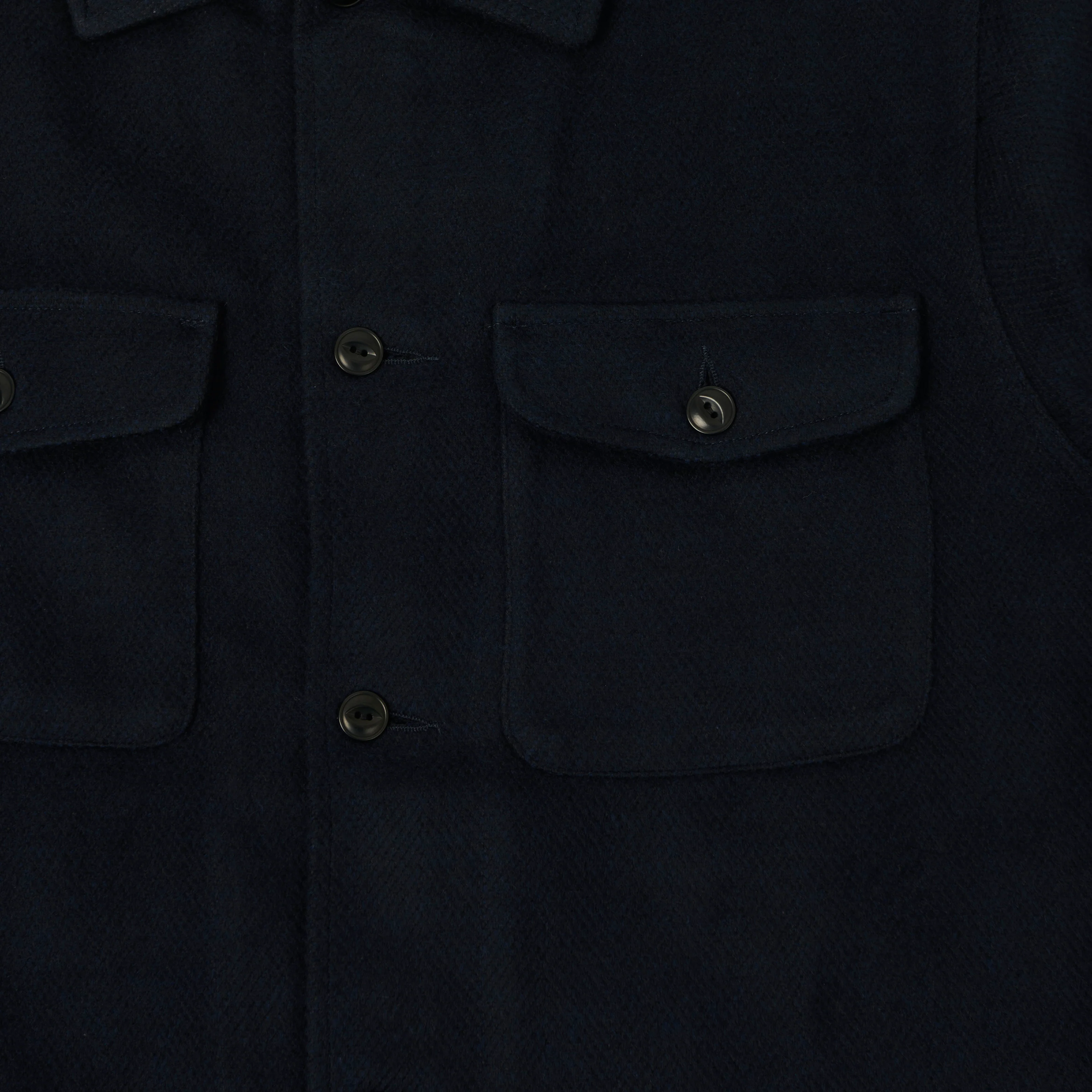 Merz b. Schwanen 'Good Basics' Organic Cotton Herringbone Shirt - Night Blue - Image 4