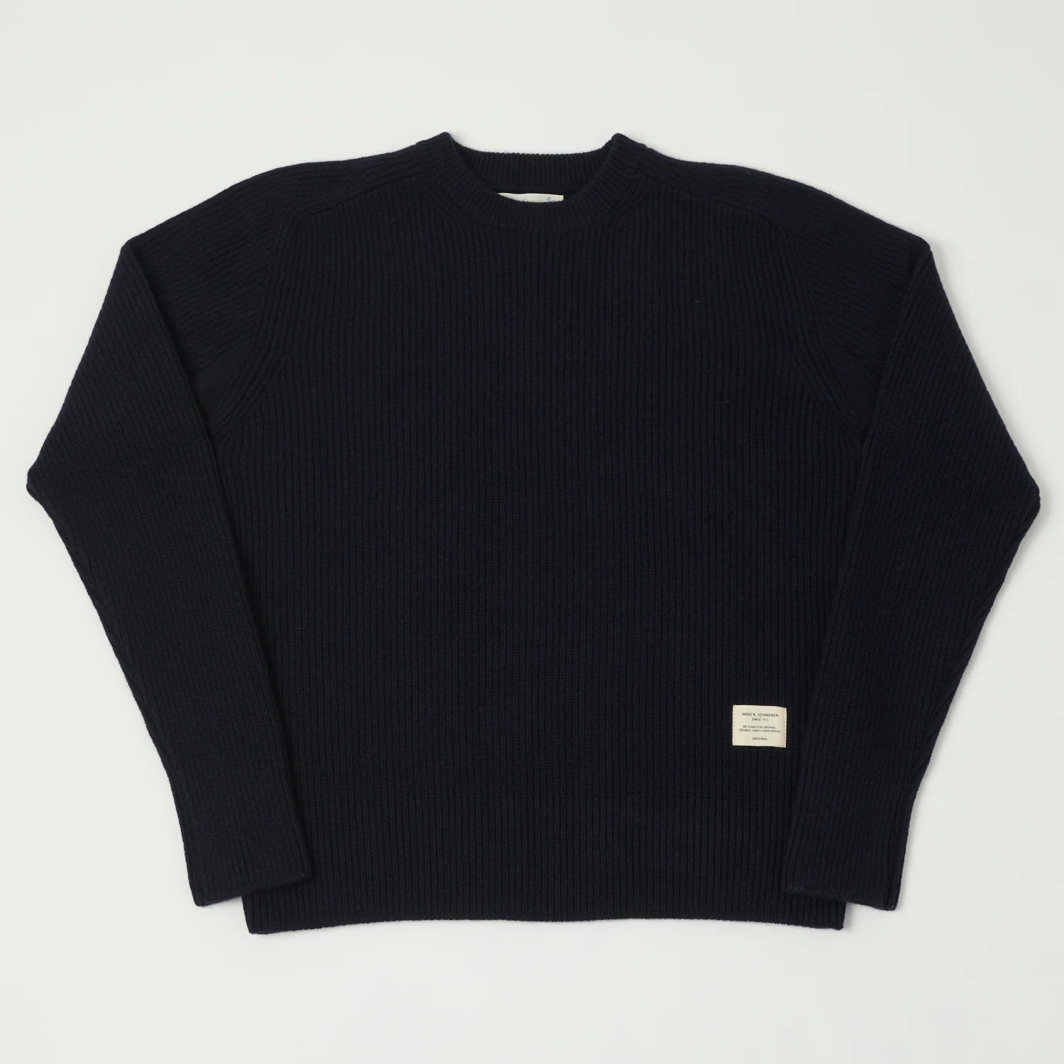 Merz b. Schwanen 'Good Basics' Wool Cashmere Ribbed Knit Pullover - Dark Navy