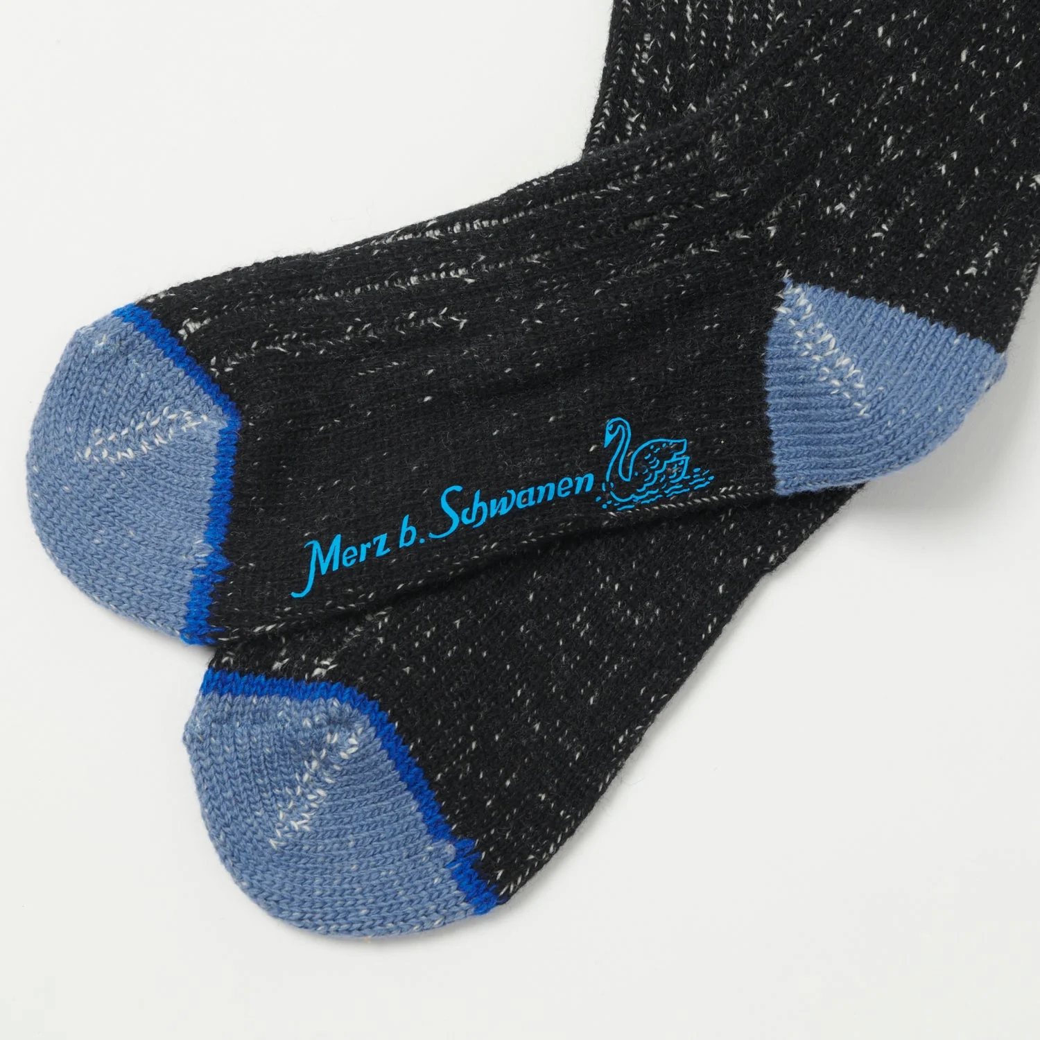 Merz b. Schwanen MW72 'Extra Fine' Merino Wool Sock - Deep Black/Nature - Image 2