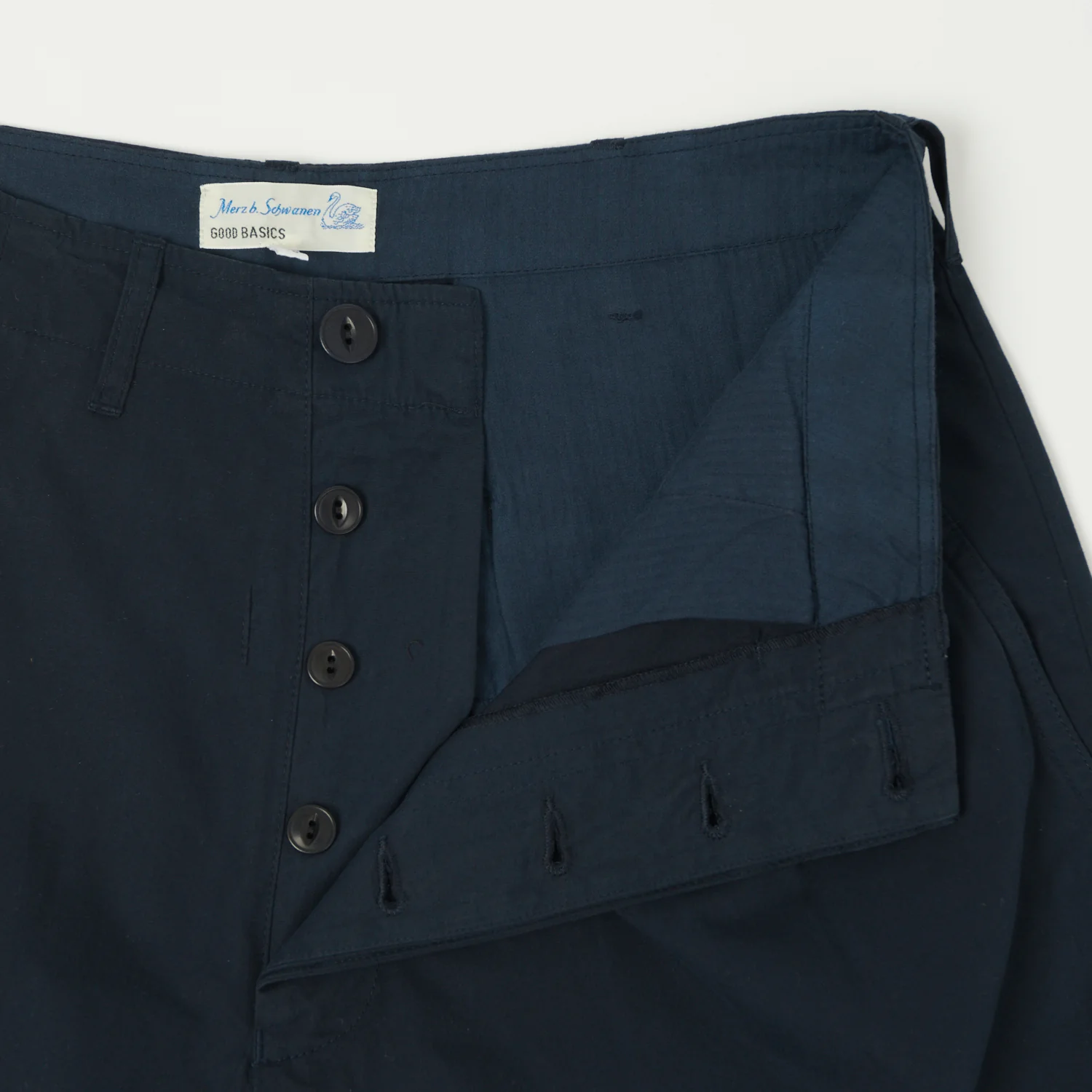 Merz b. Schwanen 'Good Basics' 5.1oz Poplin Shorts - Dark Navy - Image 4