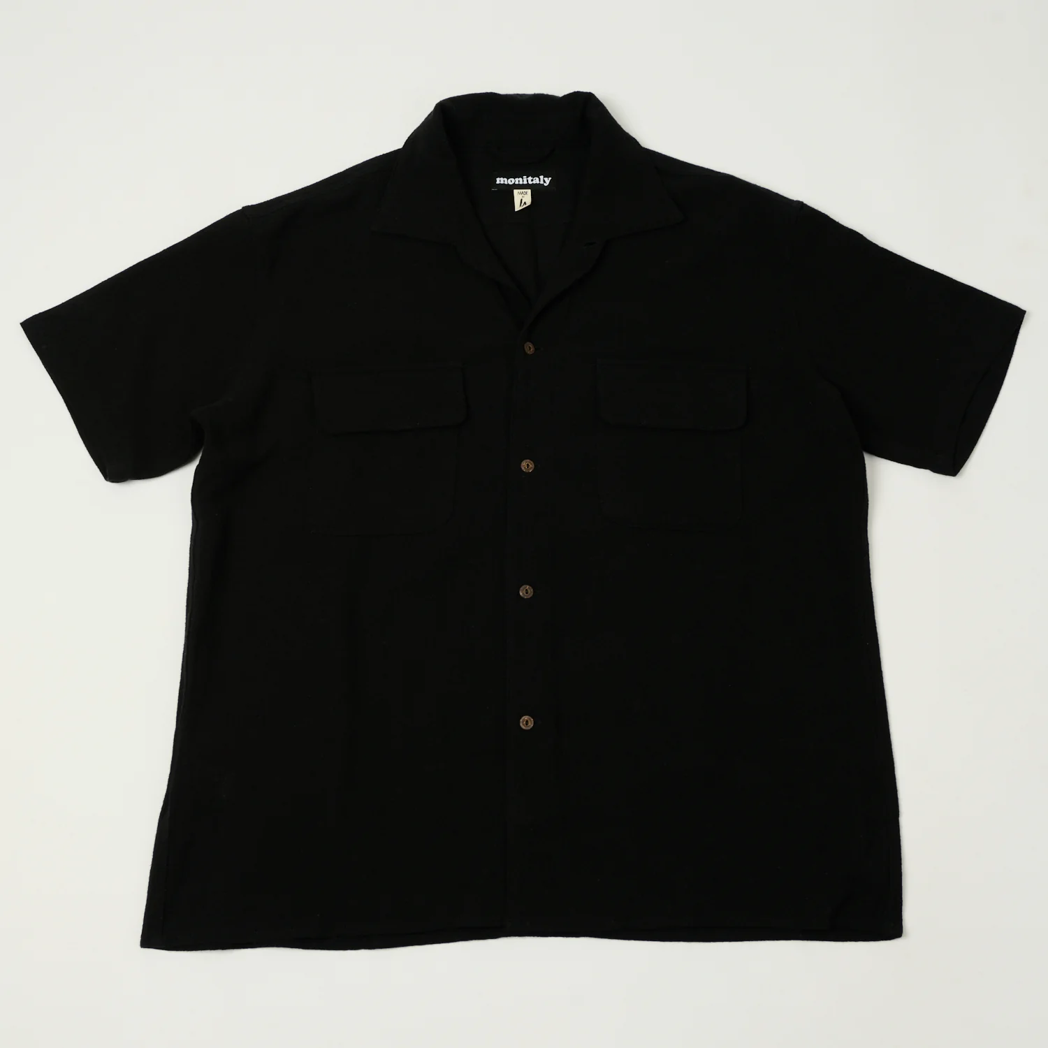 Monitaly 'Milano' 1950s Camp Collar Shirt - Tropical Black