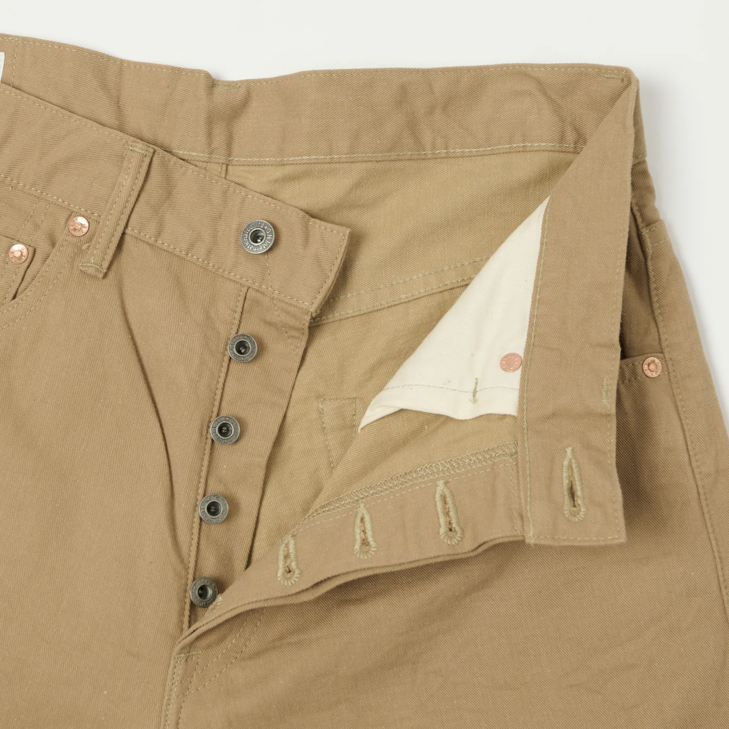ONI Denim 022-SCKB 9.5oz Selvedge Chambray Wide Straight Chino - Khaki Beige - Image 5