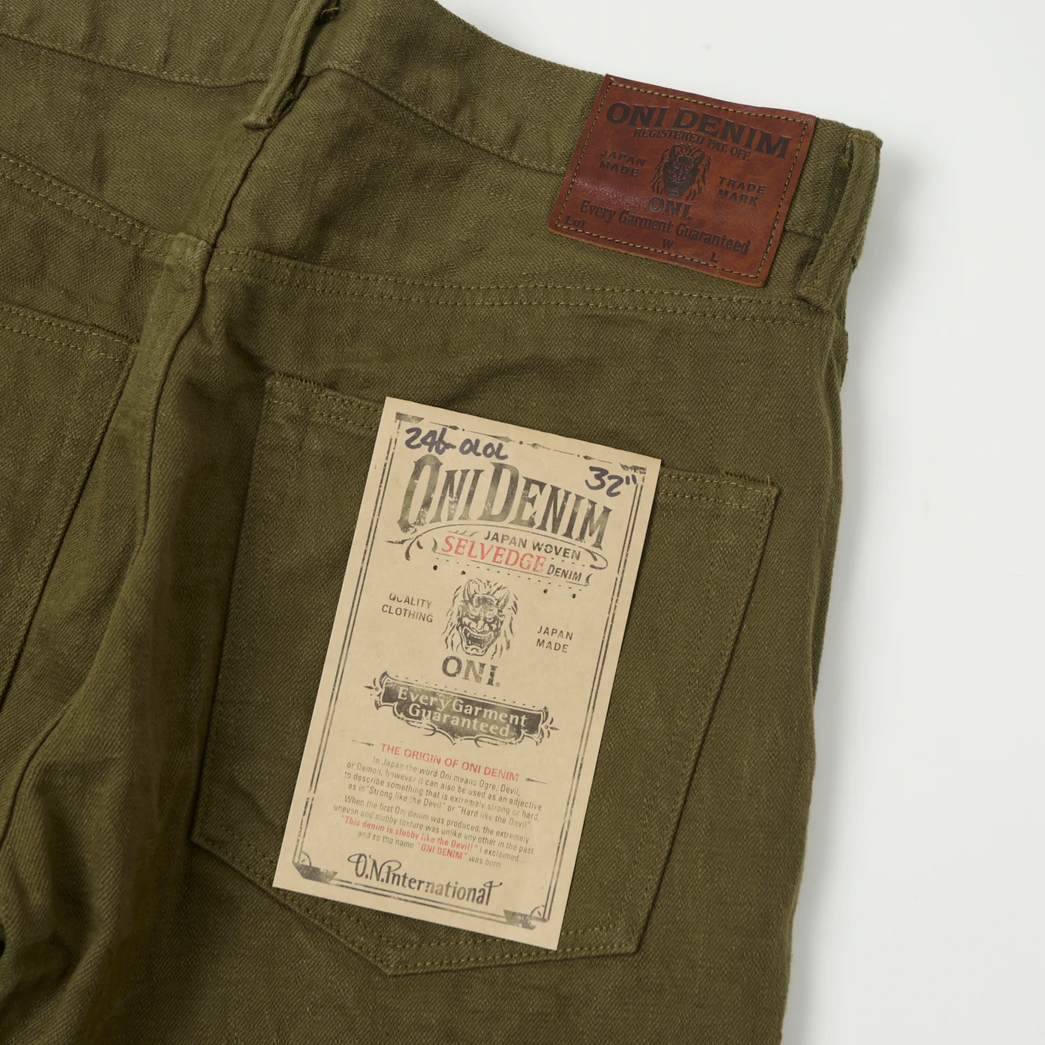 ONI Denim 246-OLOL 'Warp and Weft' 12oz Relaxed Tapered Jean - Olive One Wash - Image 2