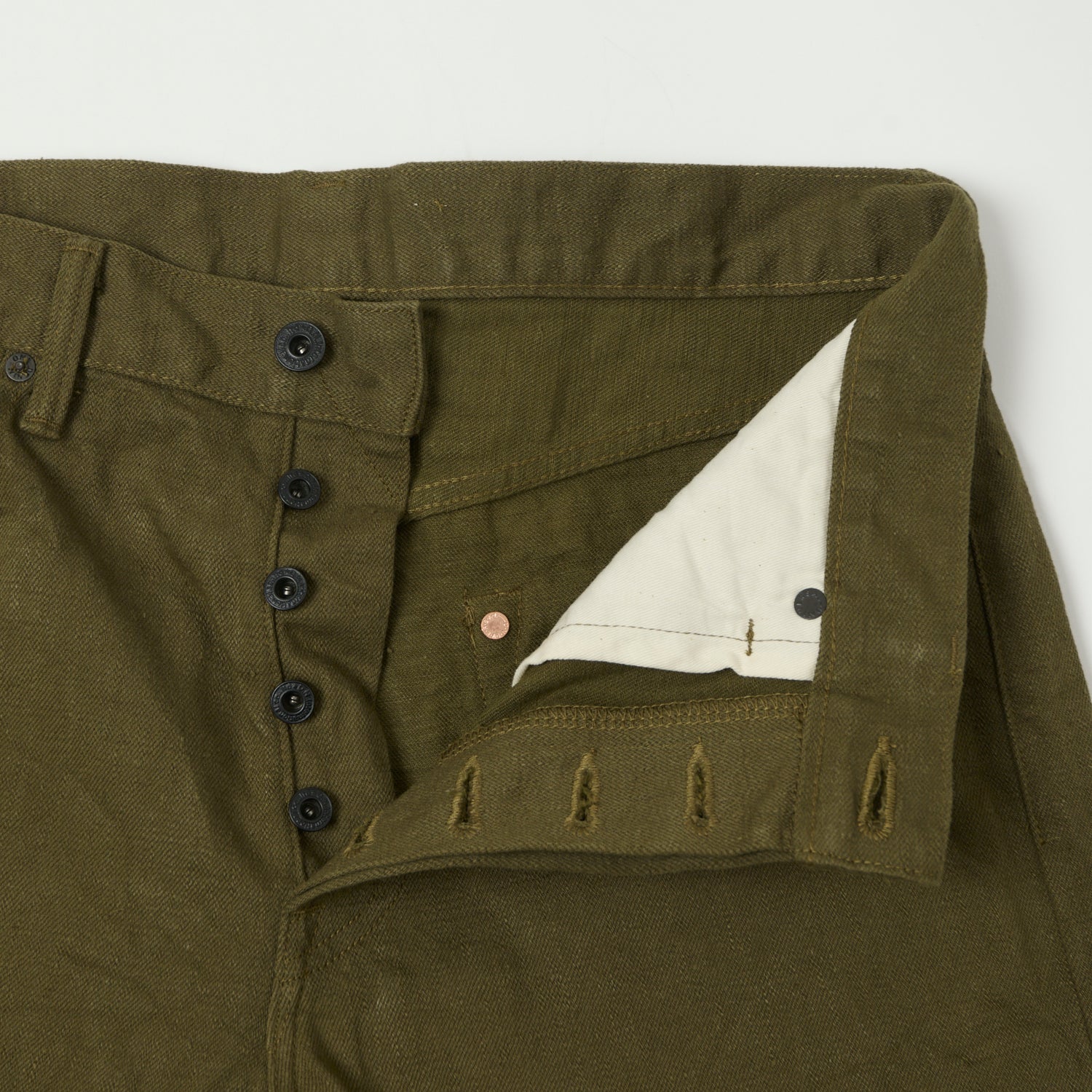 ONI Denim 246-OLOL 'Warp and Weft' 12oz Relaxed Tapered Jean - Olive One Wash - Image 5