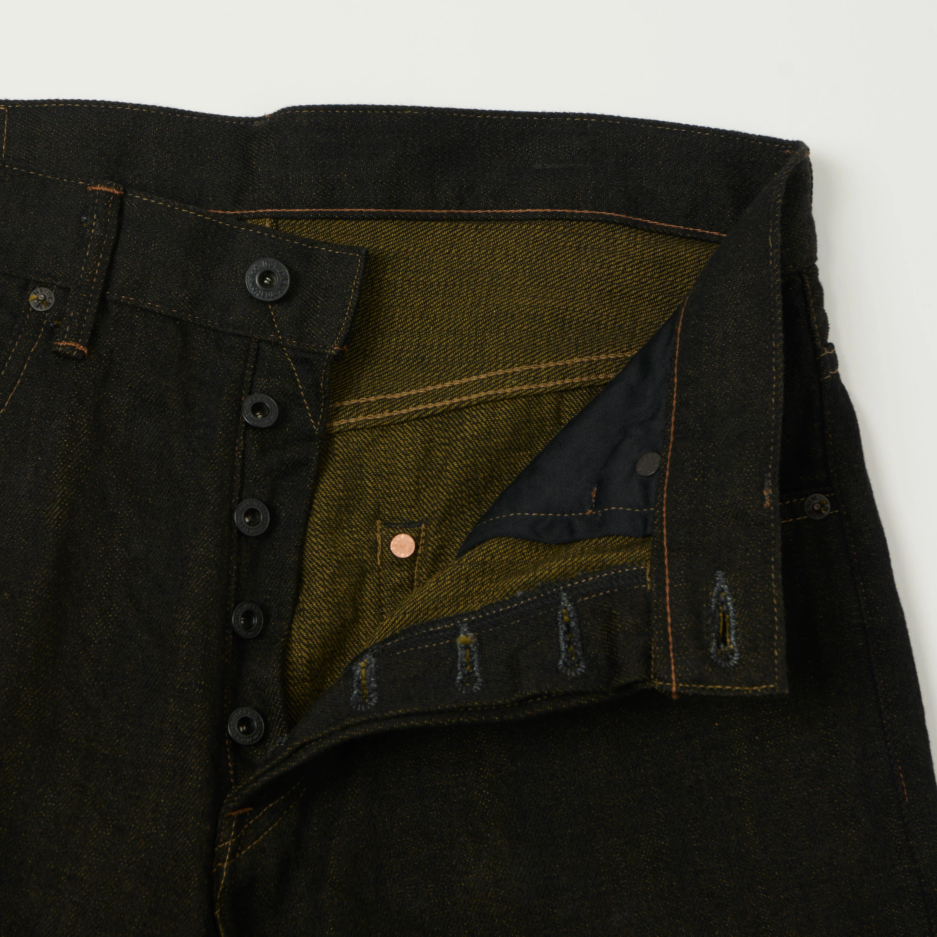 ONI Denim 200-BKOL 12.5oz Black x Olive Wide Straight Jean - One Wash - Image 5