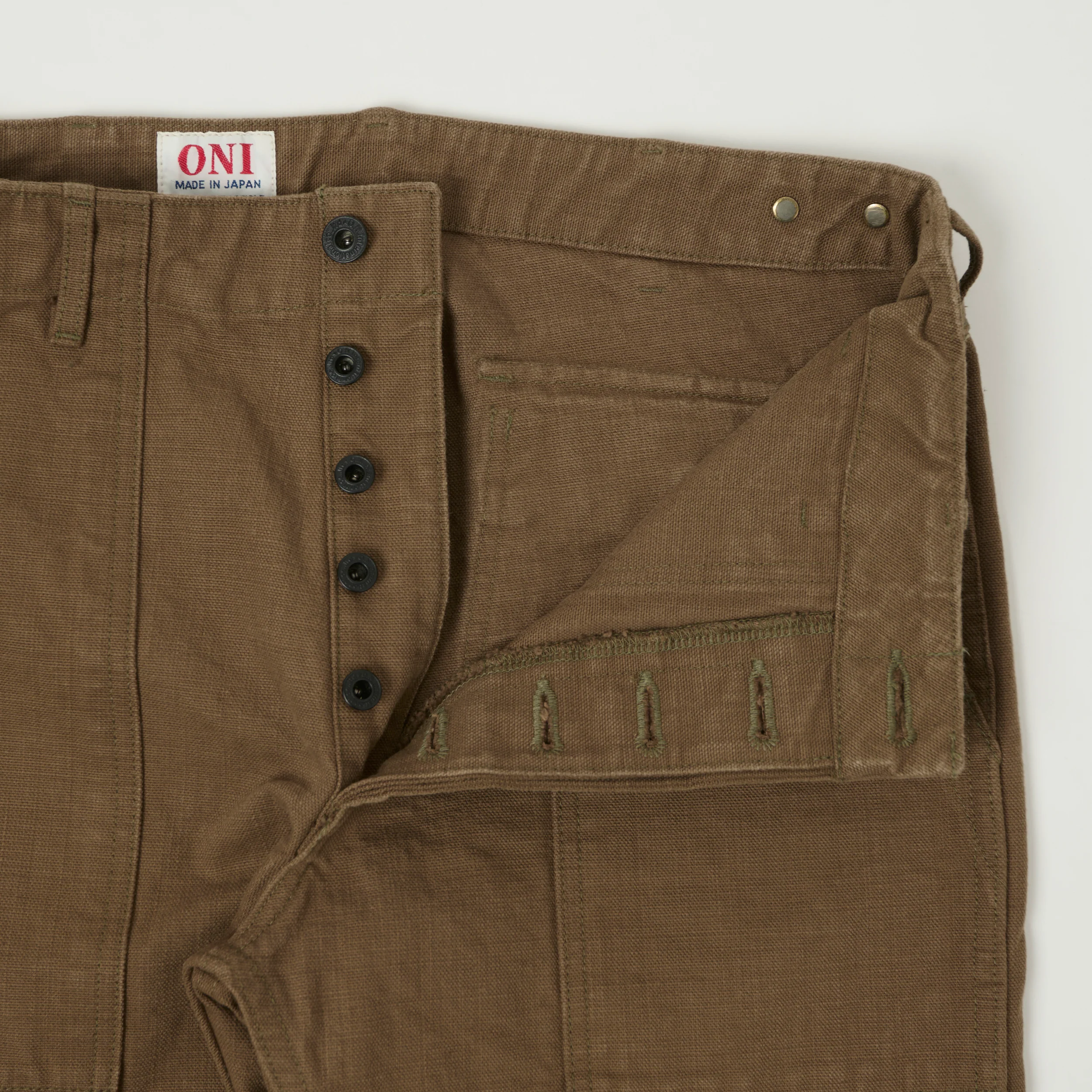 ONI Denim 207HOX-BRK 13oz Sulfur Dyed Canvas Baker Trousers - Brown Khaki - Image 3