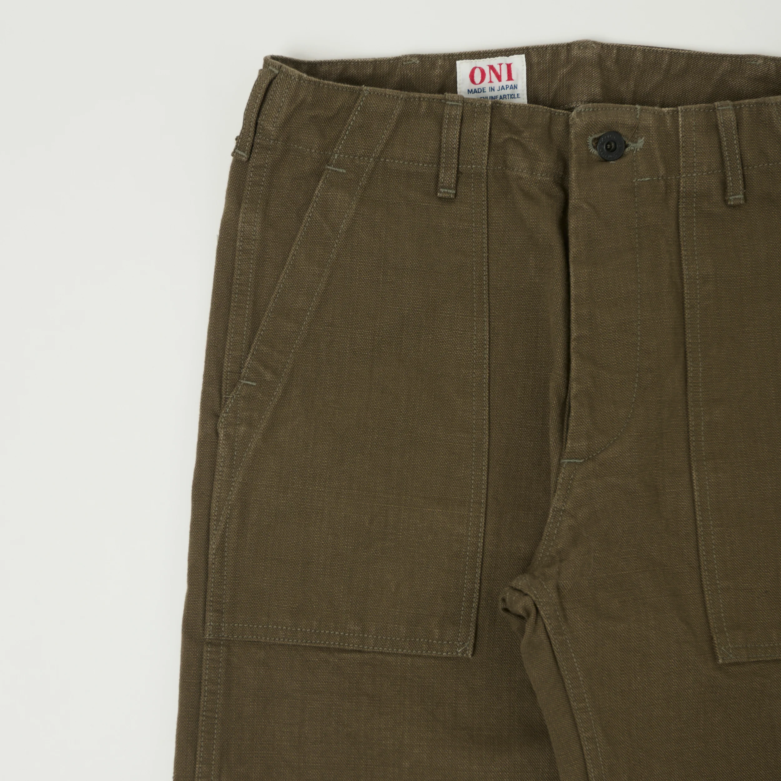 ONI Denim 207HOX-OLB 13oz Sulfur Dyed Canvas Baker Trousers - Olive Brown - Image 4