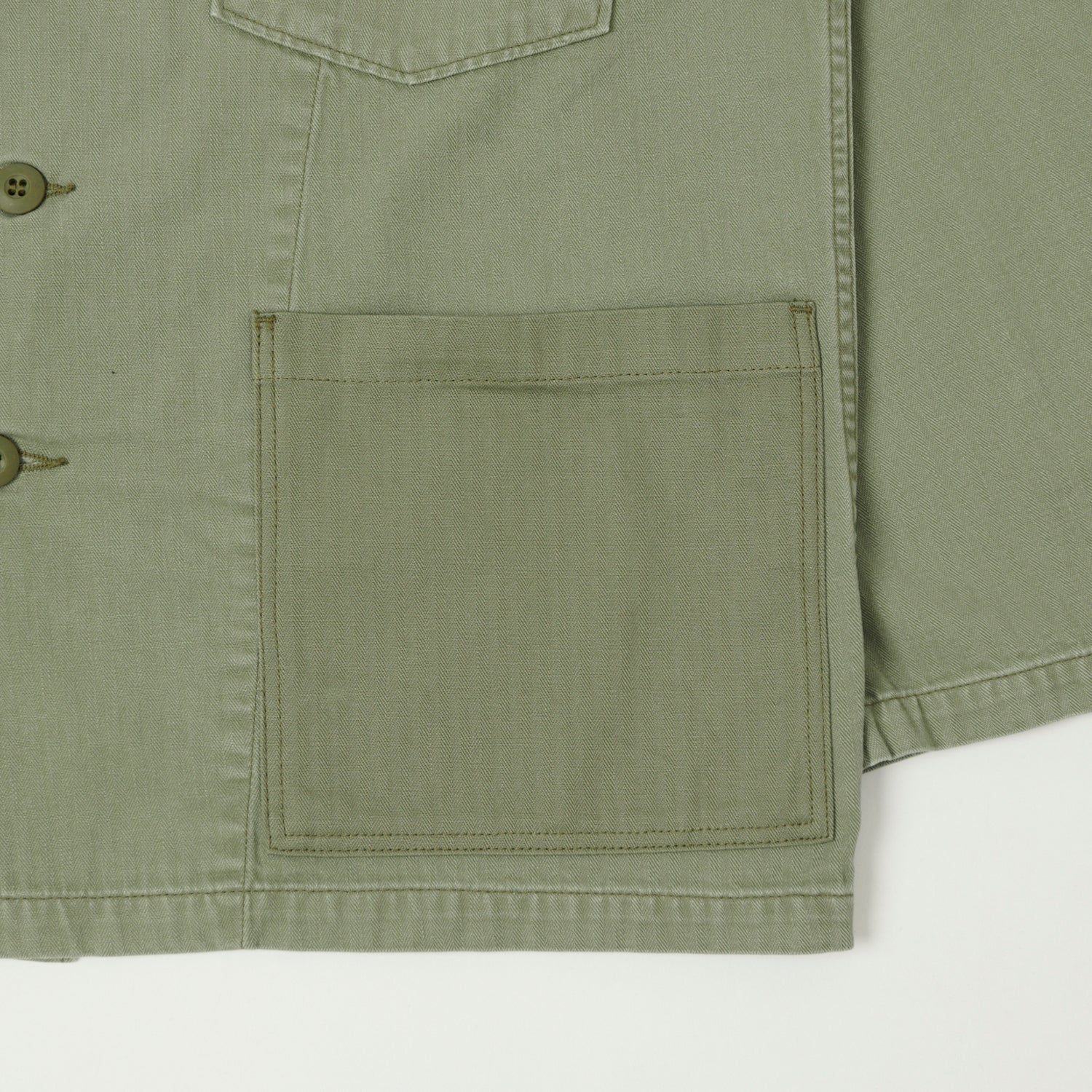 orSlow Herringbone Twill Contrast Pocket Overshirt - Green - Image 3