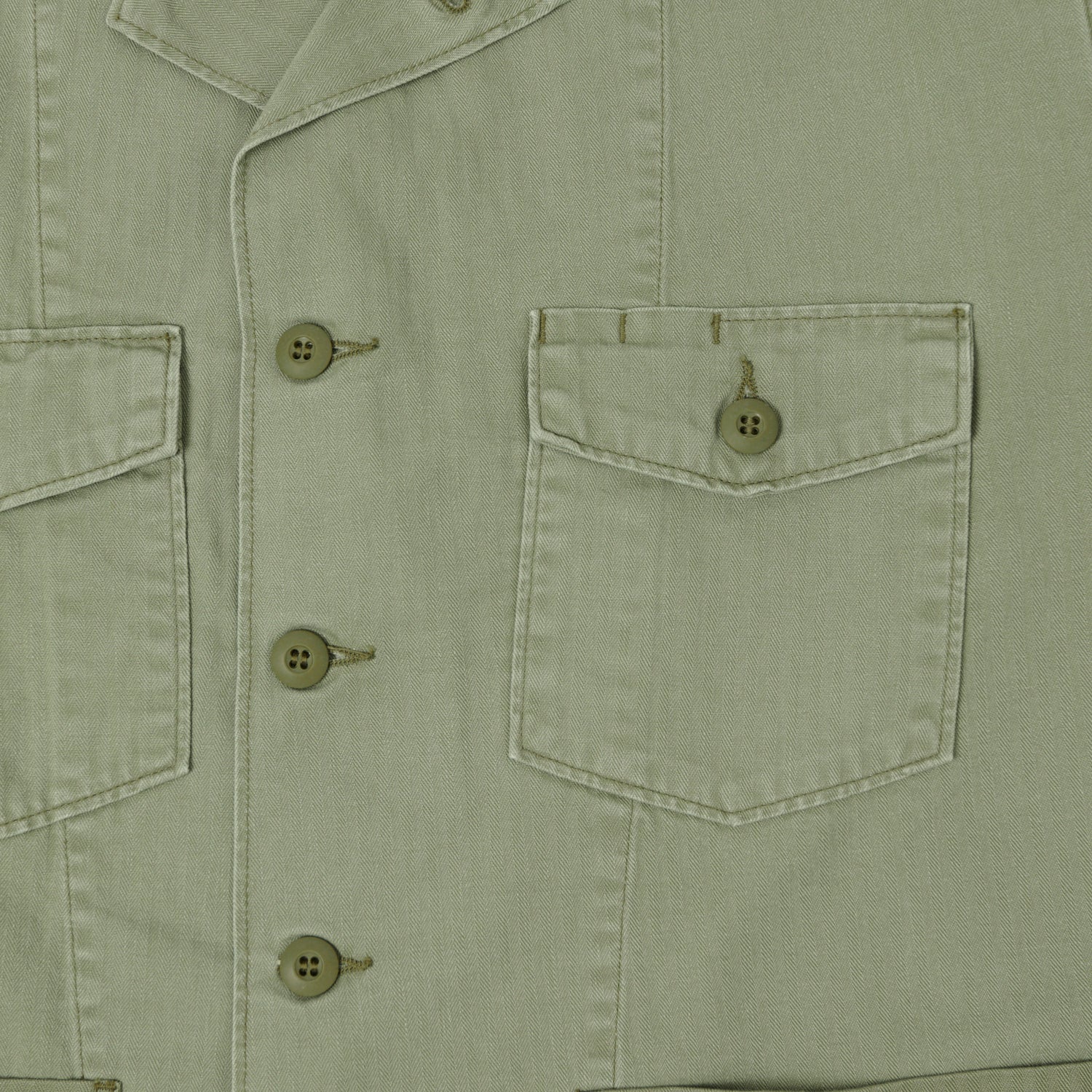 orSlow Herringbone Twill Contrast Pocket Overshirt - Green - Image 4