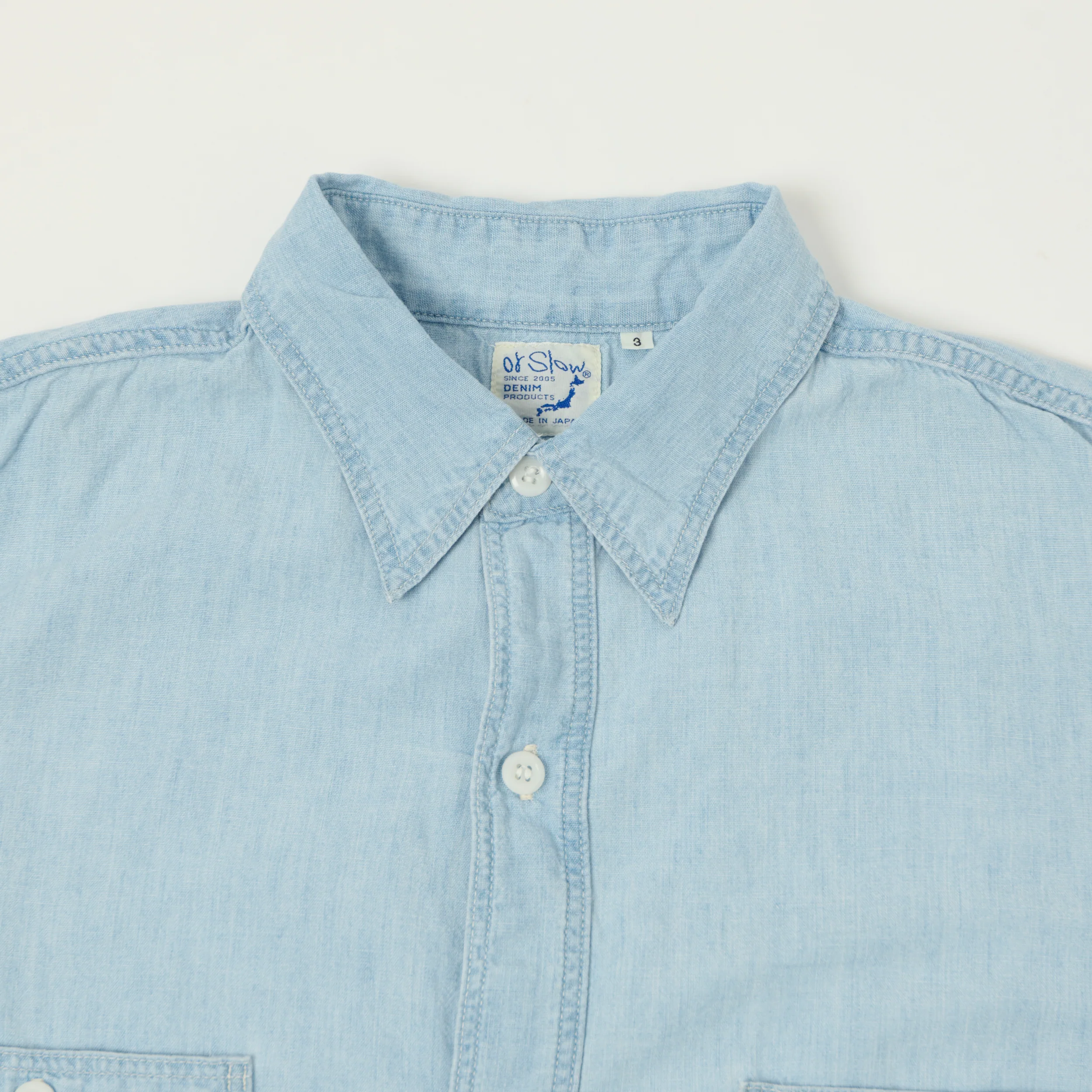 orSlow Vintage Chambray Work Shirt - Sky Blue - Image 5