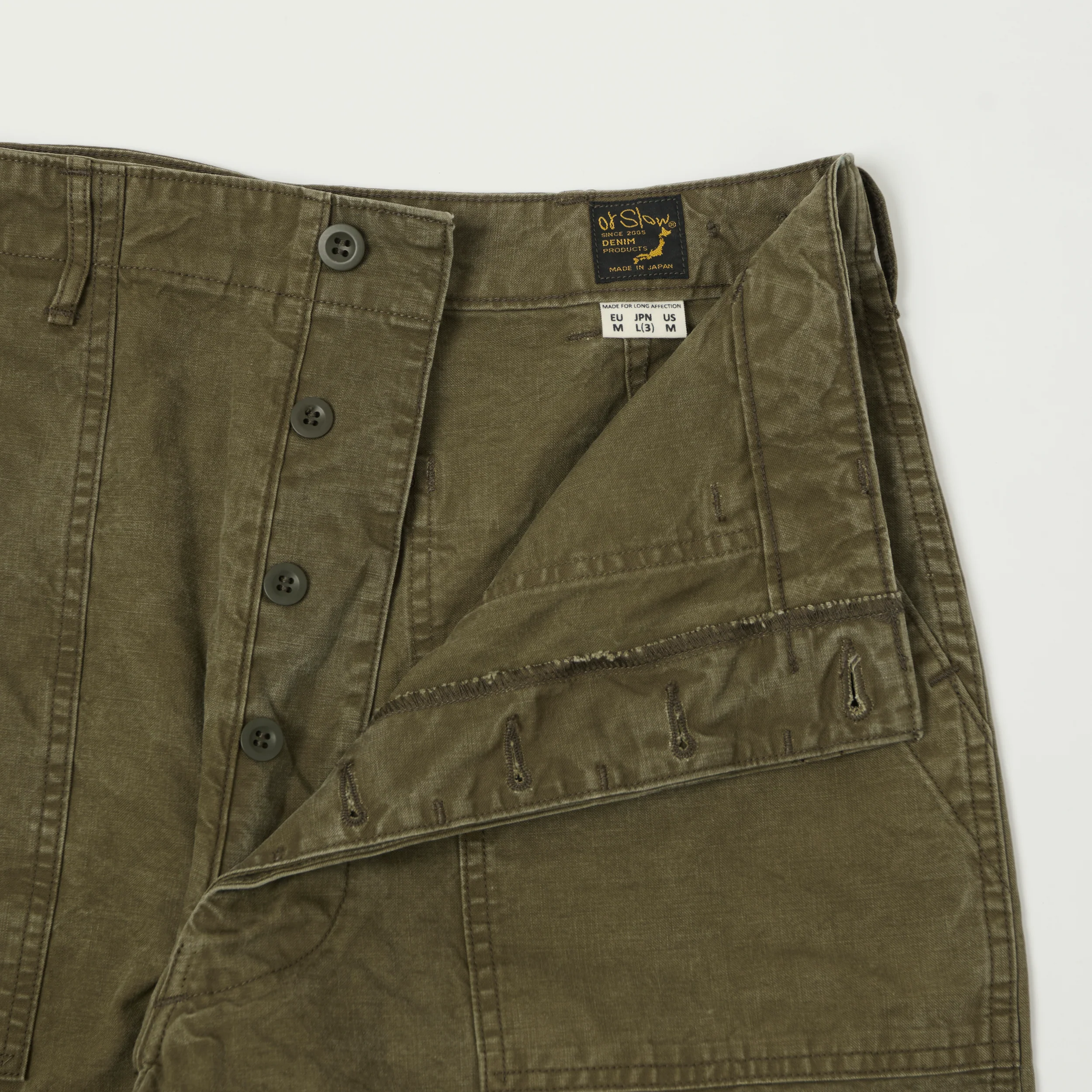 orSlow Lightweight Canvas Summer Fatigue Trouser - Faded Olive - Image 4