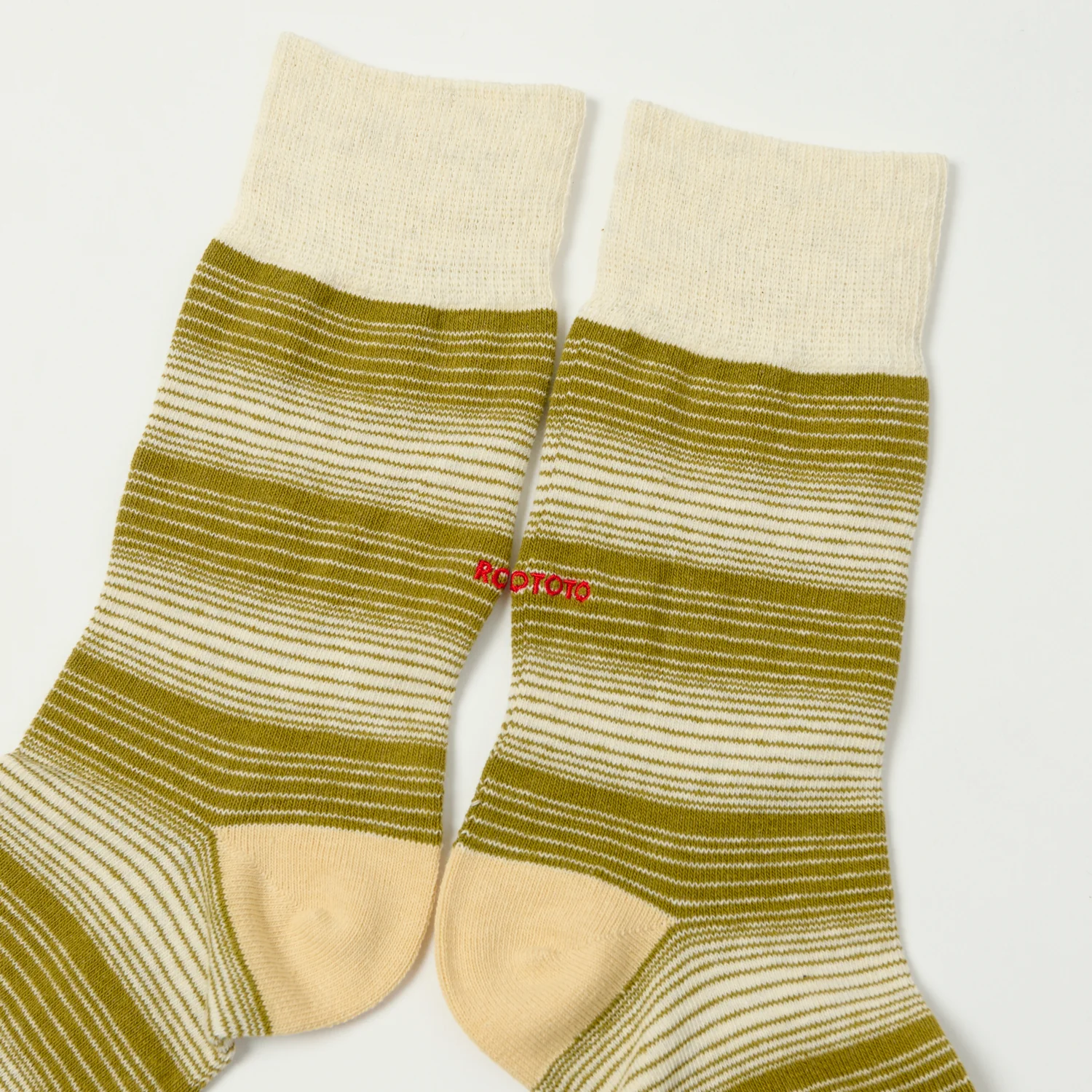 RoToTo Horizontal Stripe Crew Sock - Light Olive - Image 2