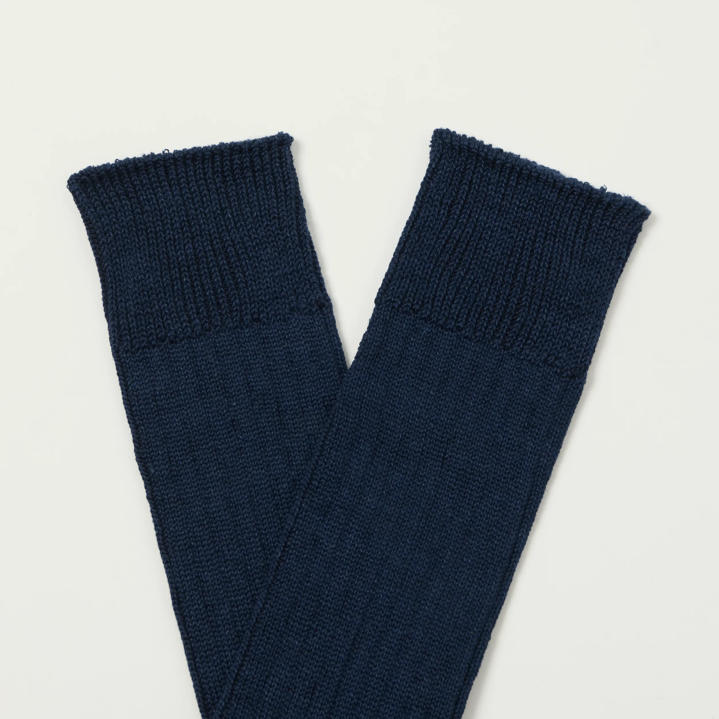 RoToTo Linen Cotton Ribbed Crew Sock - Navy - Image 2