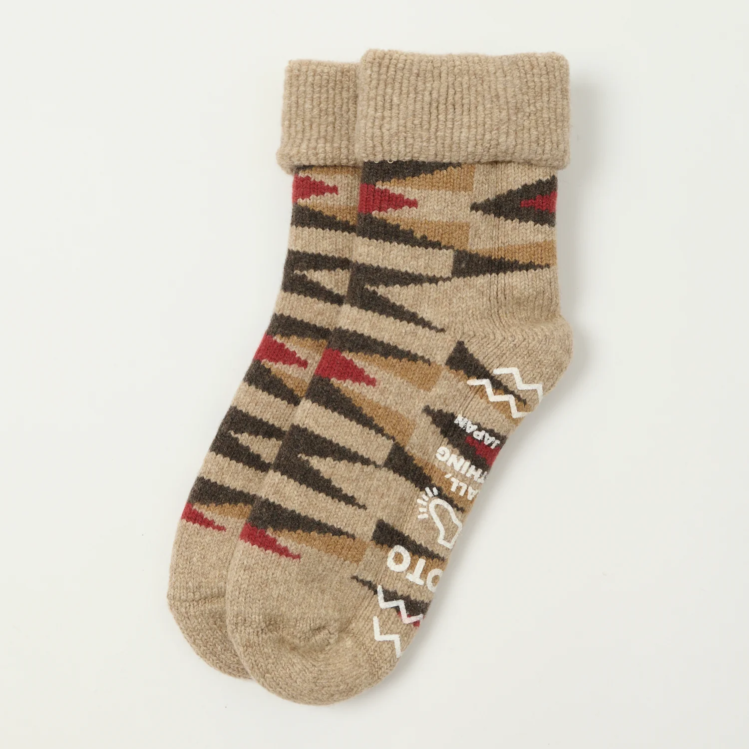 RoToTo Merino Lambs Wool 'Native' Room Sock - Light Brown