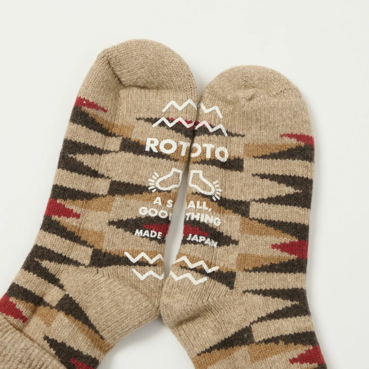 RoToTo Merino Lambs Wool 'Native' Room Sock - Light Brown - Image 2
