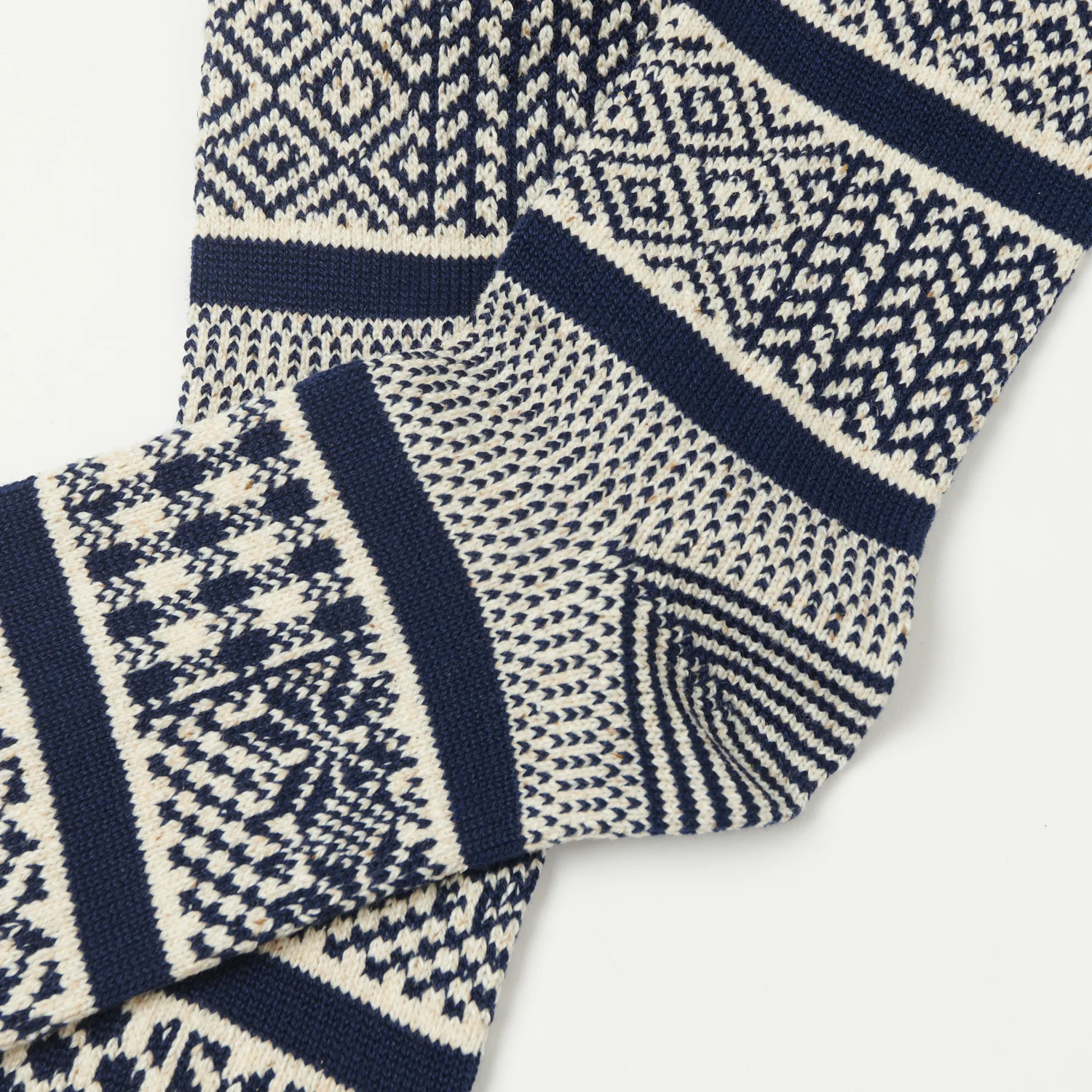 RoToTo Multi Jacquard Sock - Ivory/Navy - Image 2