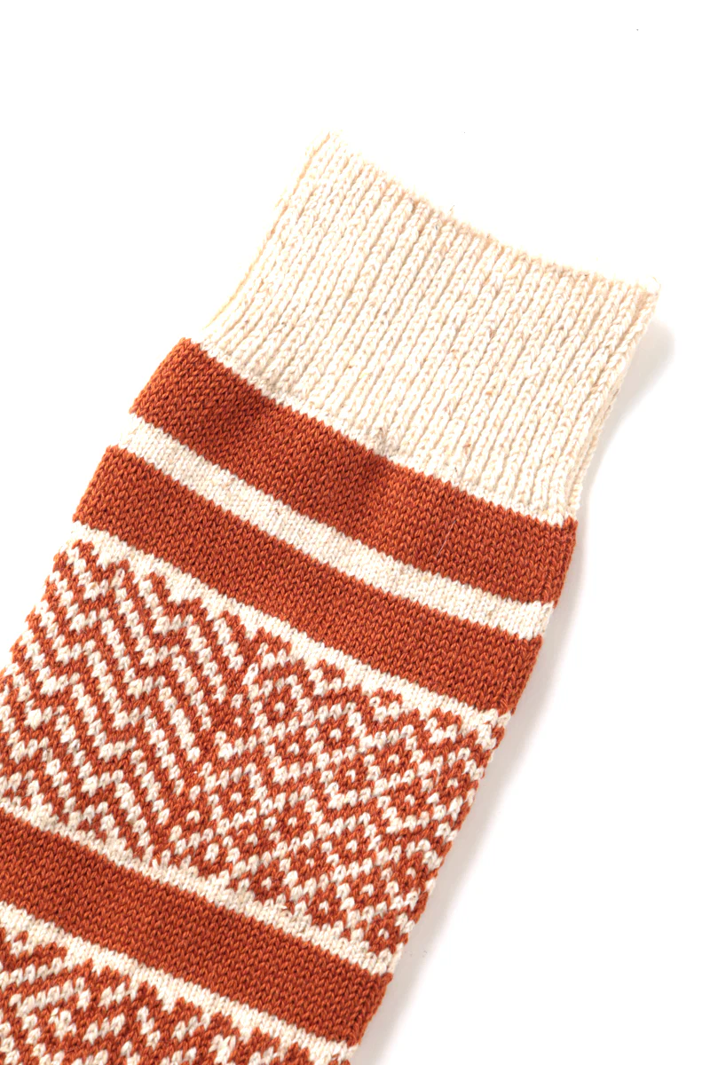 RoToTo Multi Jacquard Sock - Ivory/Rust - Image 3