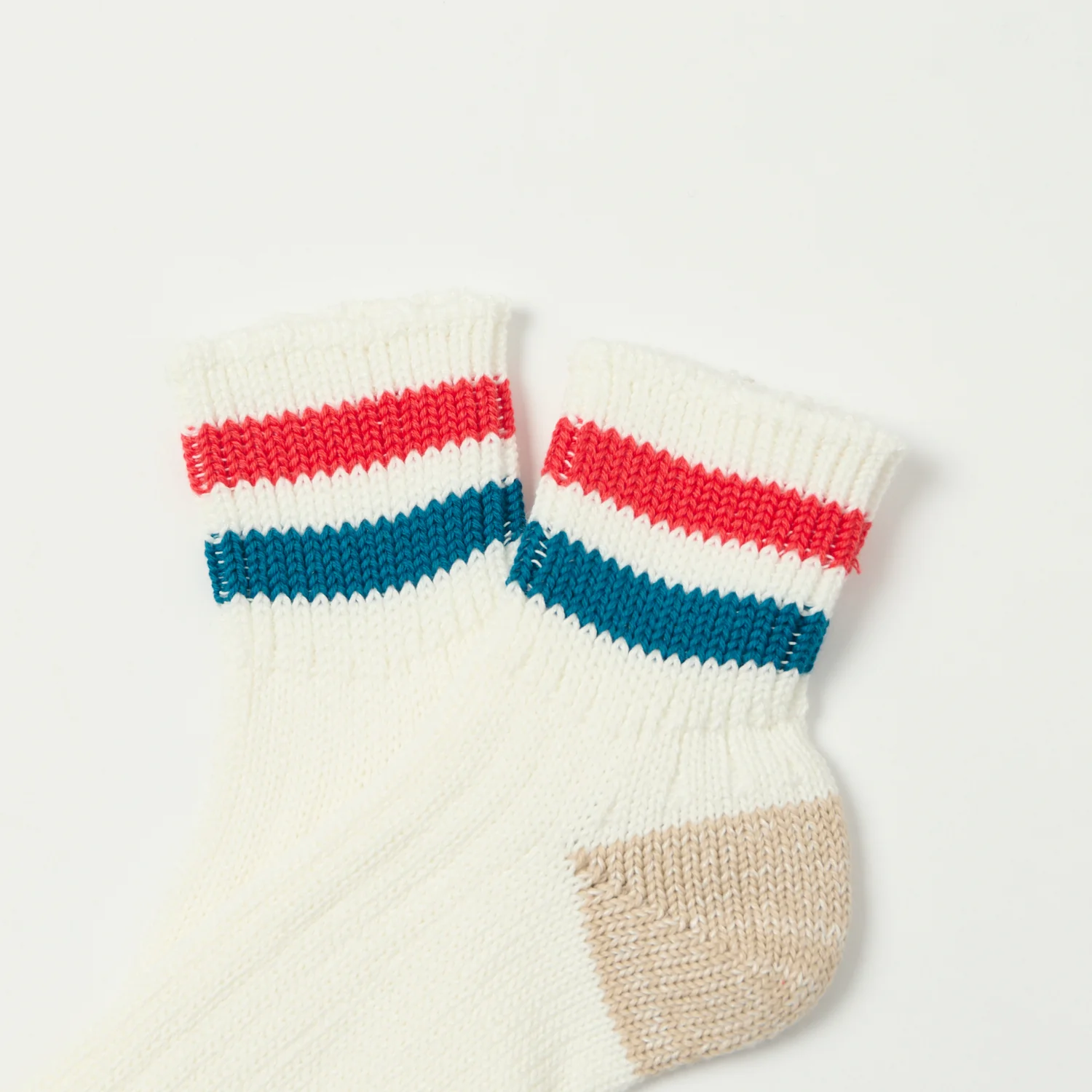 RoToTo Old School Ribbed Ankle Sock - White/Light Red/Mid Blue - Image 2