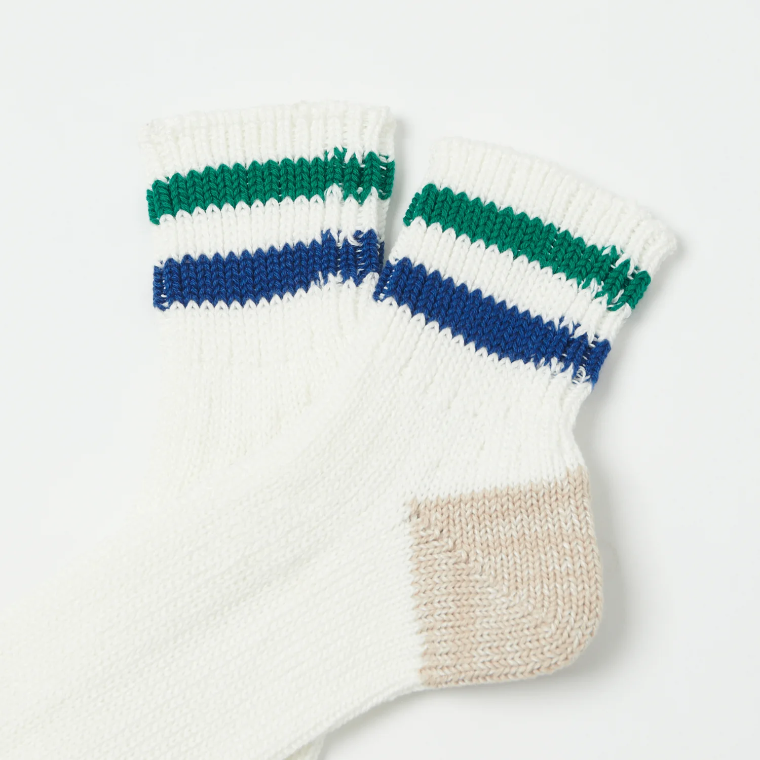RoToTo Oldschool Ribbed Ankle Sock - White/Green/Dark Blue - Image 2