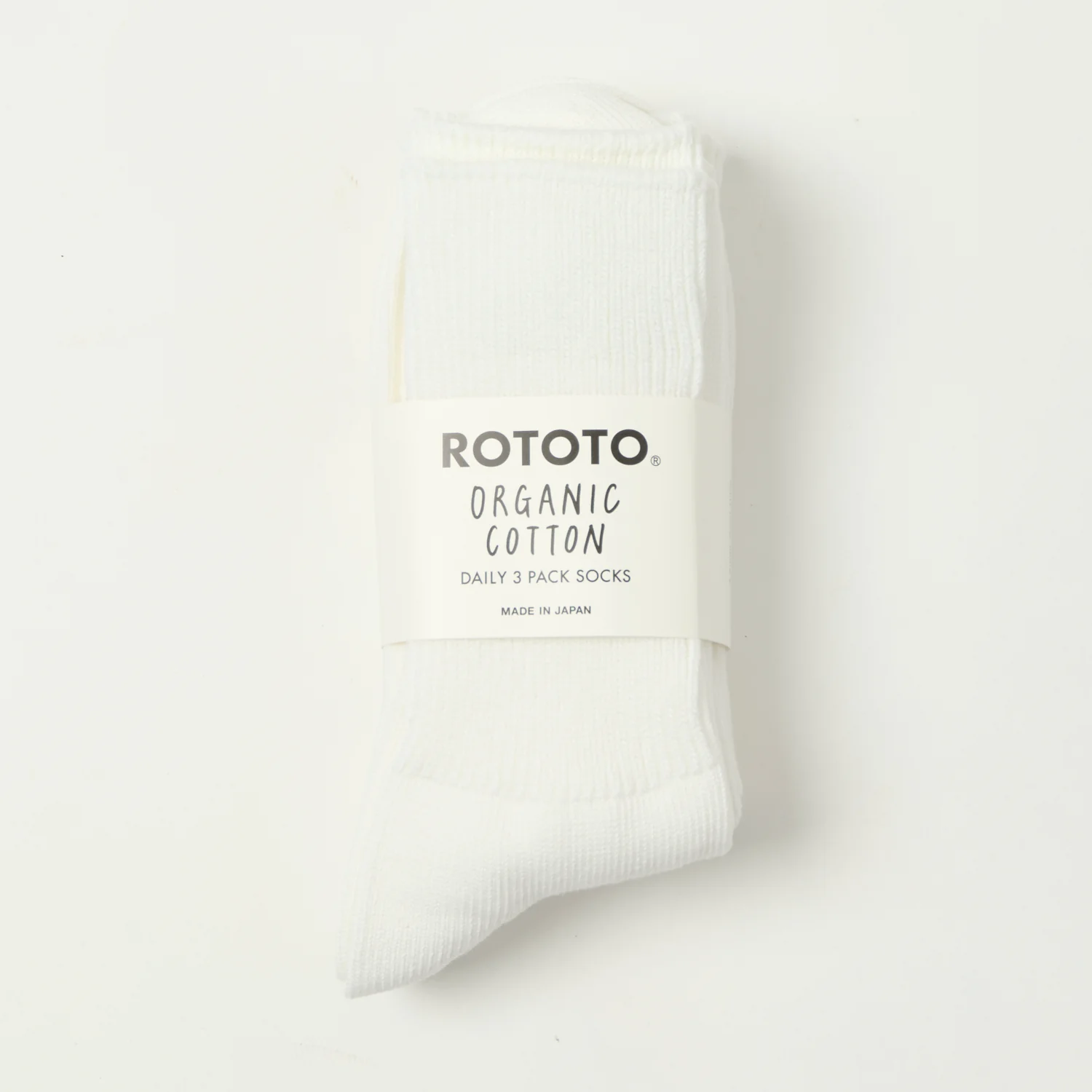 RoToTo Organic Daily 3 Pack Ribbed Crew Sock - White - Image 2