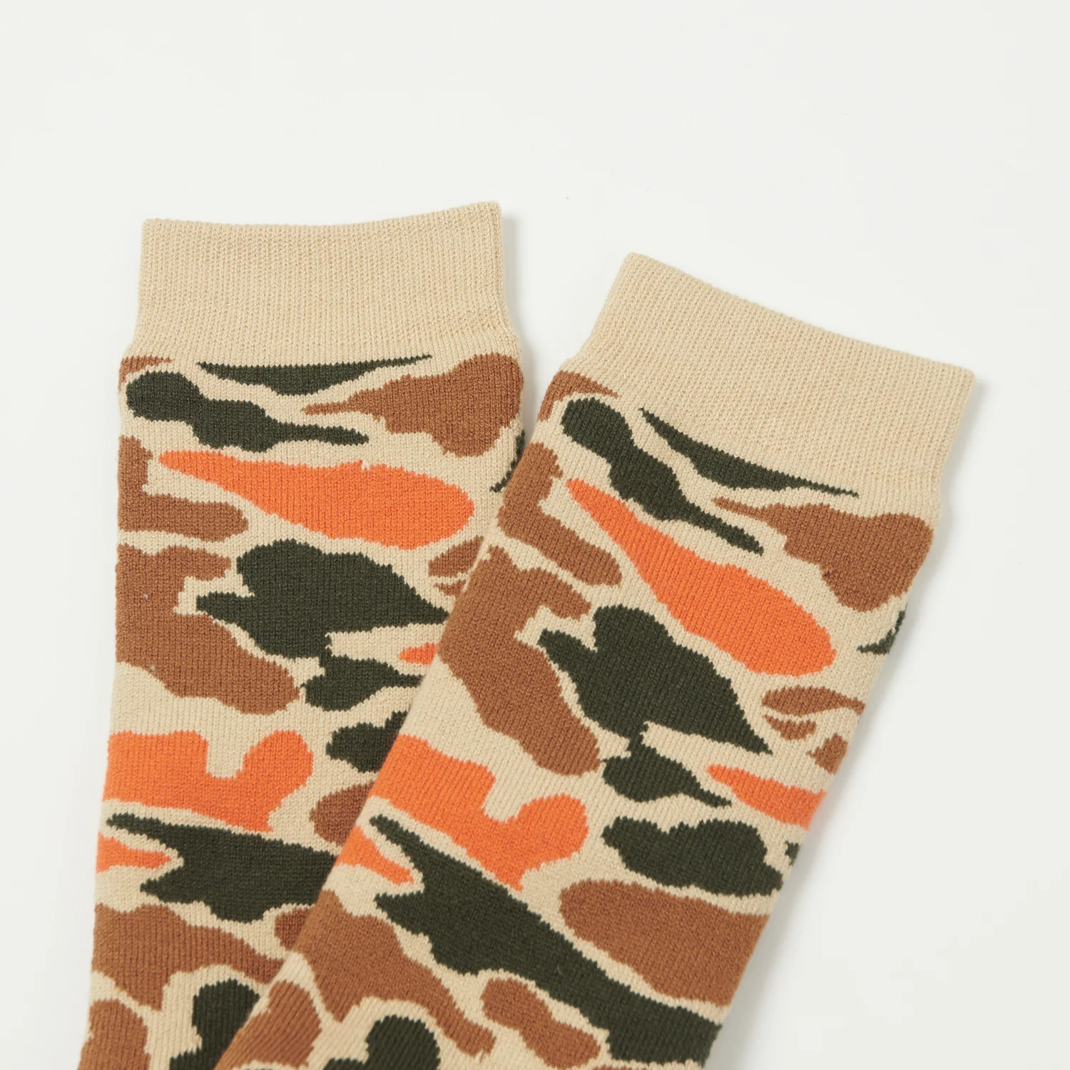 RoToTo Pile Camo Crew Sock - Beige/Orange - Image 2
