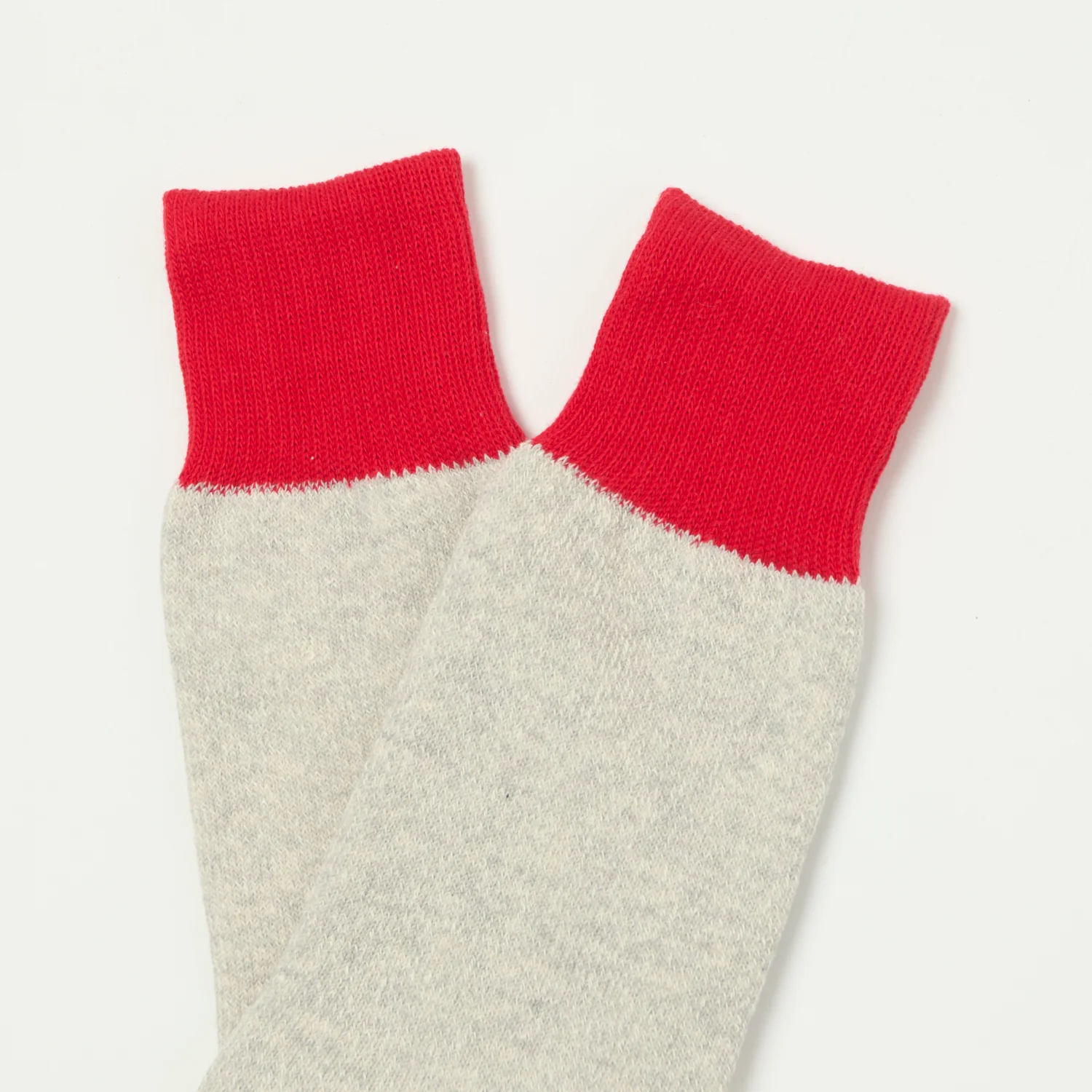 RoToTo Silk & Cotton Double Face Crew Sock - Red/Light Grey - Image 2