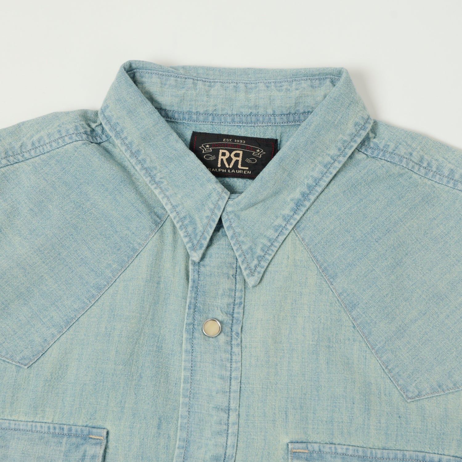RRL Slim Fit Chambray Western Shirt - Davey Wash - Image 2