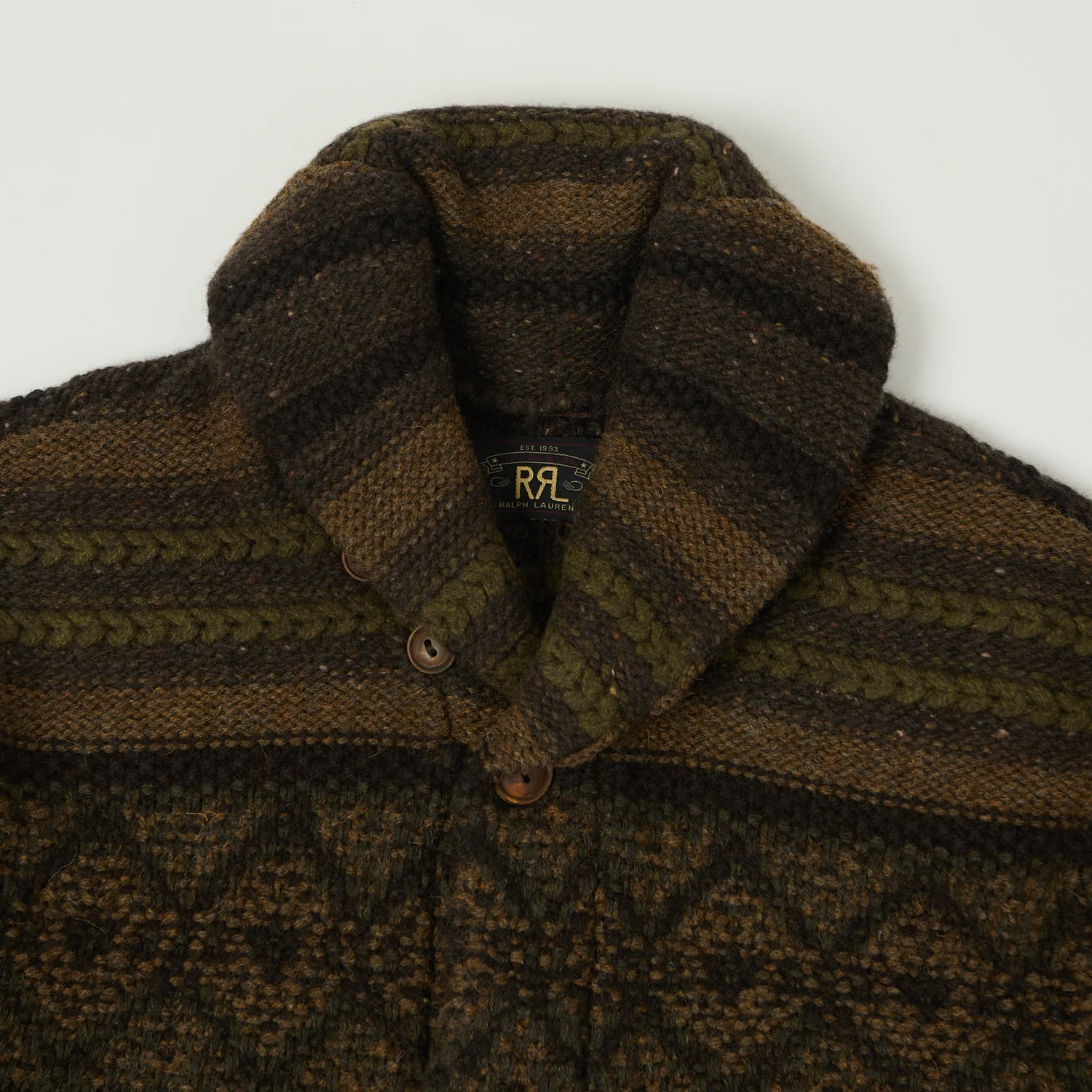 RRL Wool Shawl Collar Cardigan - Brown/Olive - Image 2