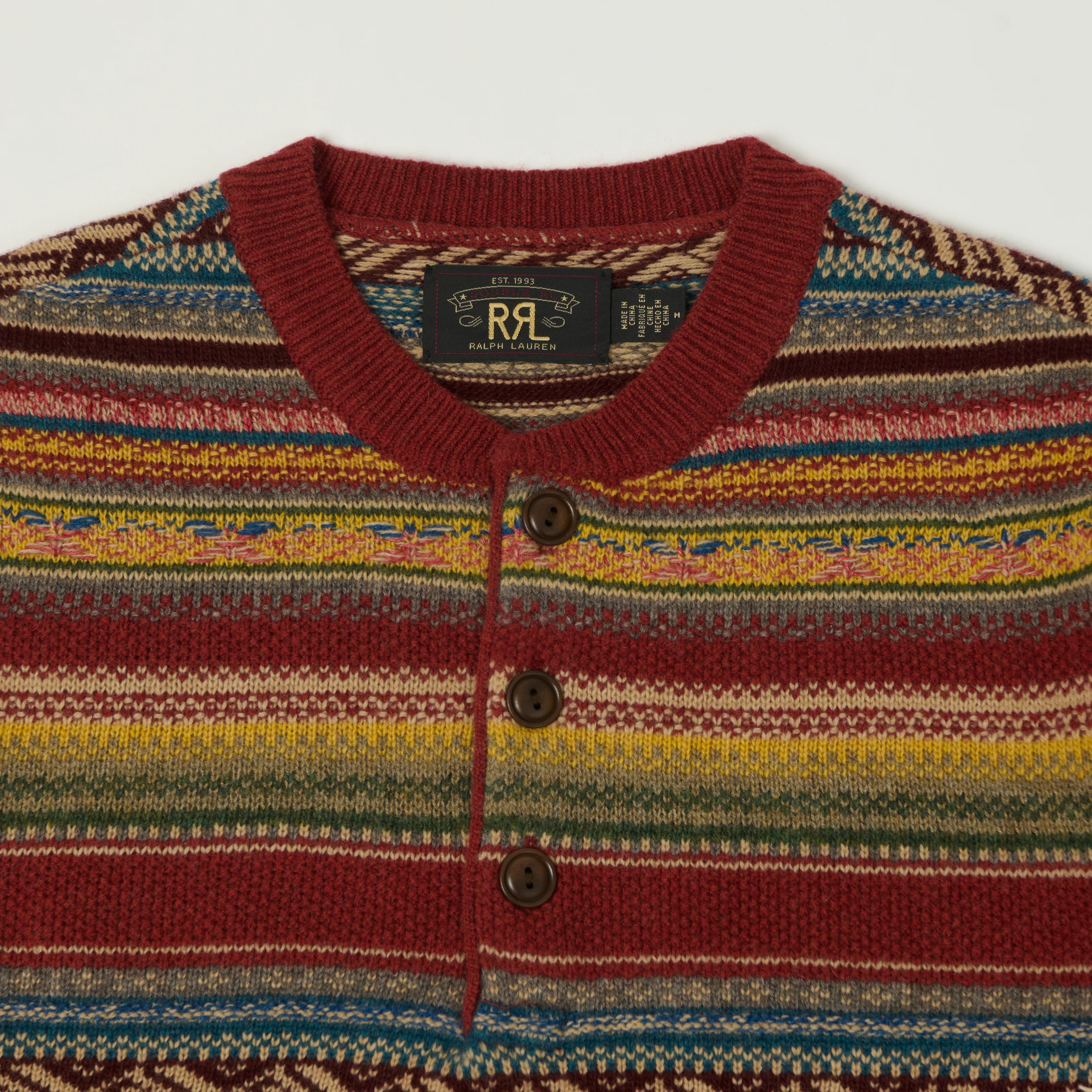 RRL Jacquard Knit Wool Henley - Red - Image 2