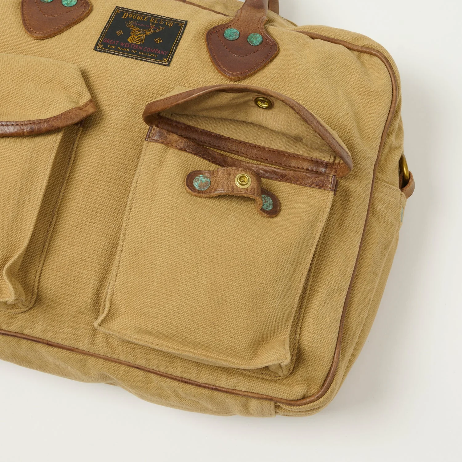 RRL Leather-Trim Canvas Briefcase - Khaki/Brown - Image 4
