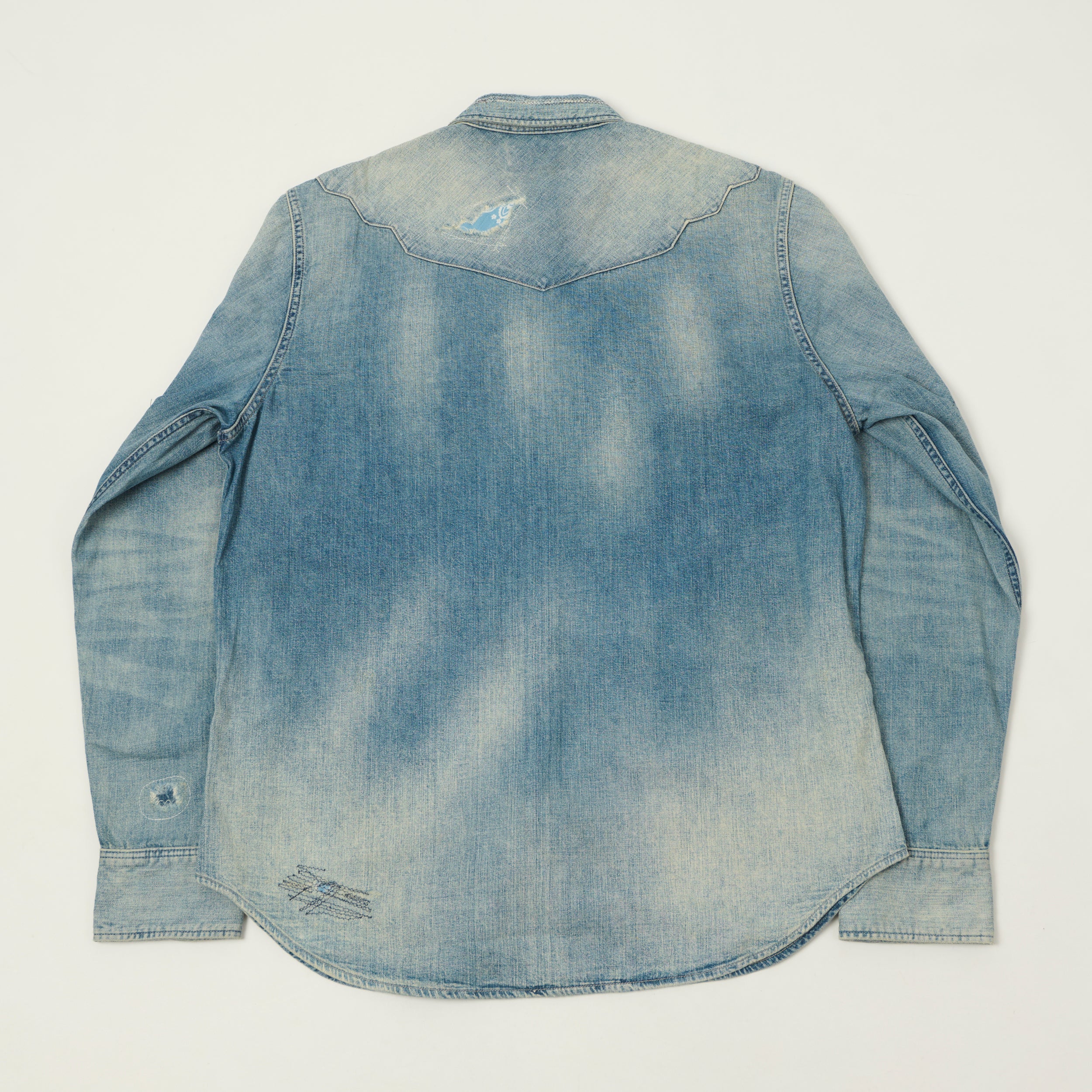 RRL Slim Fit 'Repaired' Denim Western Shirt - Addington Wash - Image 11