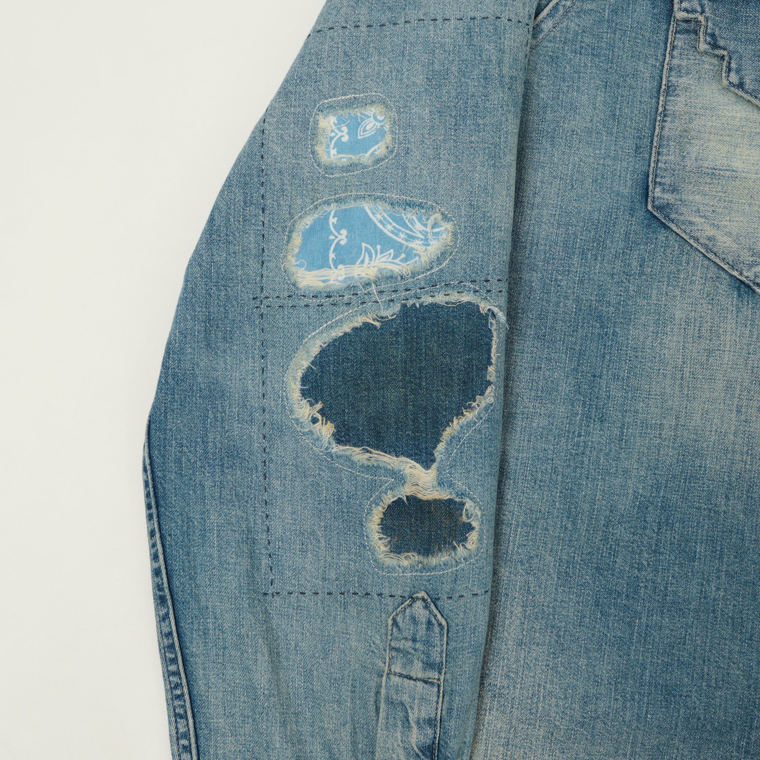 RRL Slim Fit 'Repaired' Denim Western Shirt - Addington Wash - Image 4