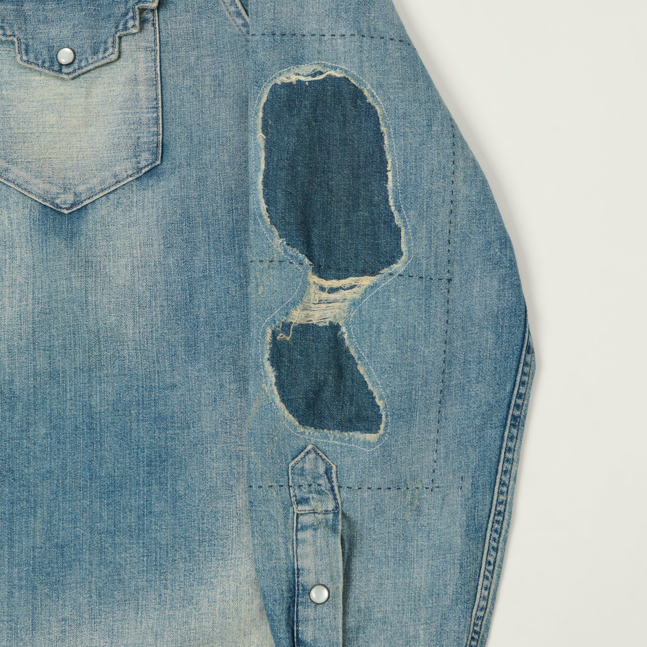 RRL Slim Fit 'Repaired' Denim Western Shirt - Addington Wash - Image 5